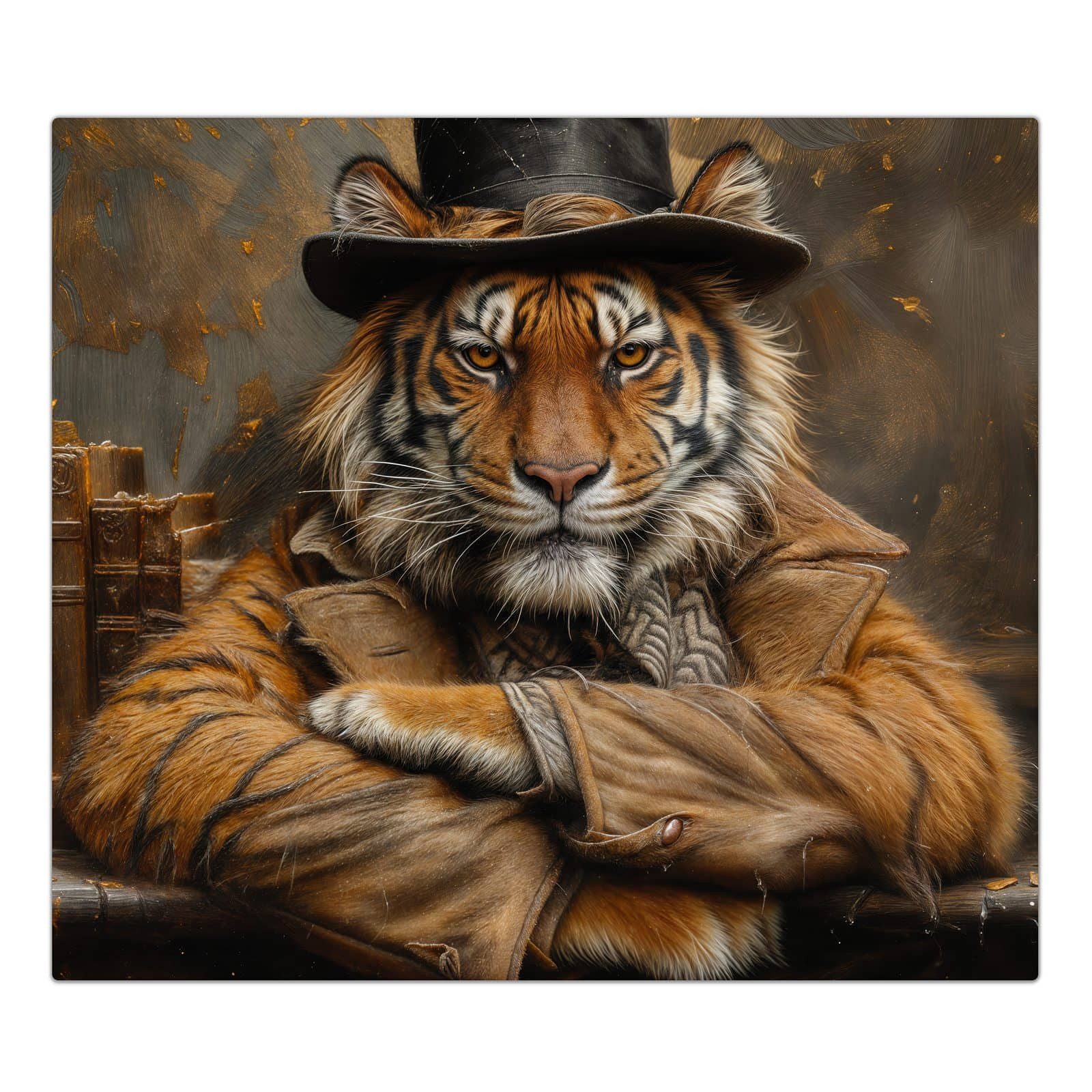 Primedeco Herd-Abdeckplatte Herdabdeckplatte Spritzschutz aus Glas Tiger mit Zylinder, Glas, (1 tlg)
