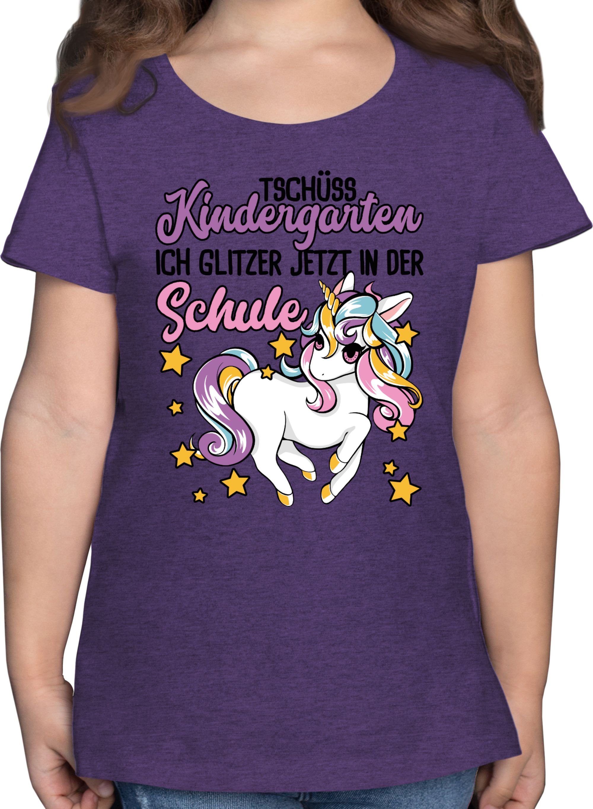 T-Shirt Tschüss Kindergarten Einhorn - Glitzer jetzt in der Schule