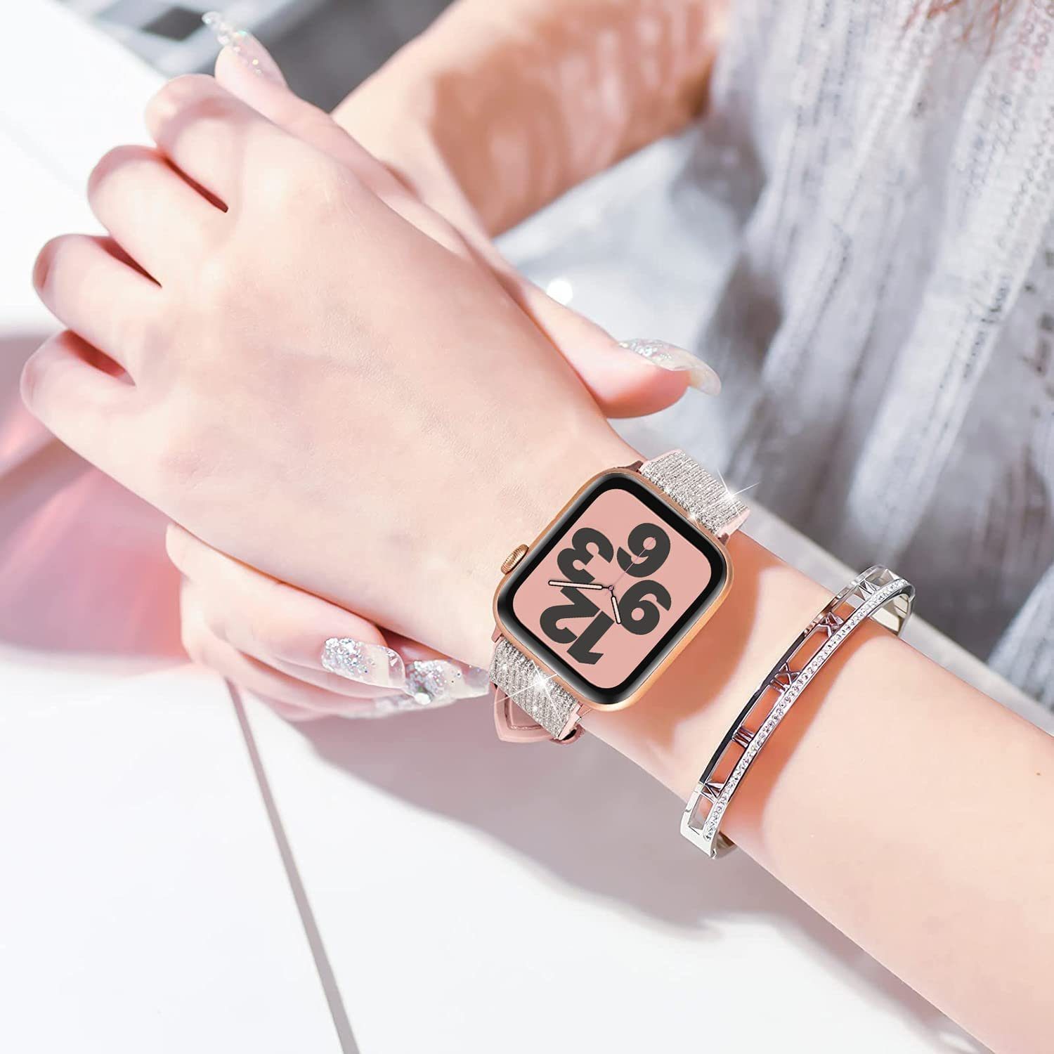 ELEKIN Smartwatch-Armband Schweißfestes Echtleder iWatch 7654321SE Serie für Silikonband und