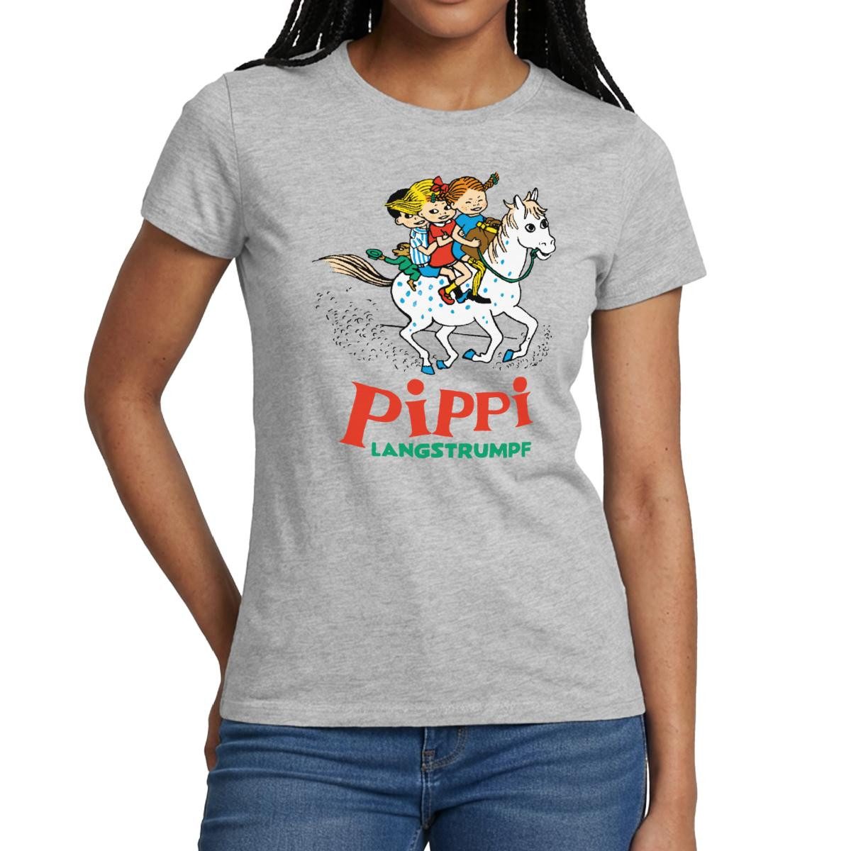 Spreadshirt T-Shirt Pippi Langstrumpf Ausritt Mit Annika Und Tommy Frauen T-Shirt (1-tlg) Slim Fit, fällt klein aus