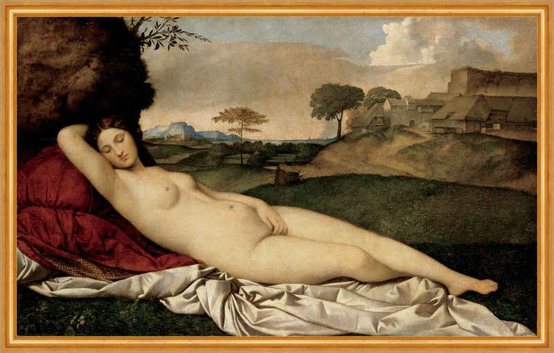Kunstdruck Sleeping Venus Giorgione Mythologie Göttin Nackt Schlafen Liegen B A2, (1 St)