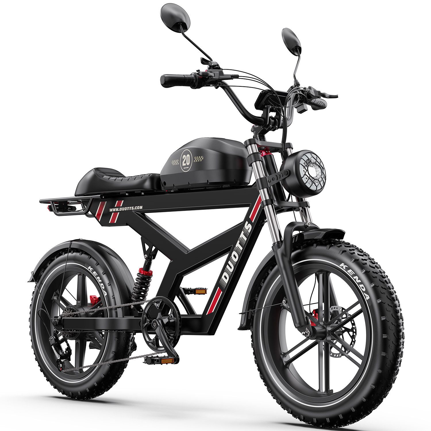 DUOTTS E-Bike Cityrad F20 250W Motor 48V/27Ah Akku 140 km Reichweite 20×4.0 Zoll Reifen, 7 Gang Shimano, Kettenschaltung, Heckmotor, 1296 Wh, (mit abnehmbarem Akku, mit Akku-Ladegerät), Zoom 180 mm Bremsen, LCD mit GPS, 7 Gänge, 150 kg Traglast