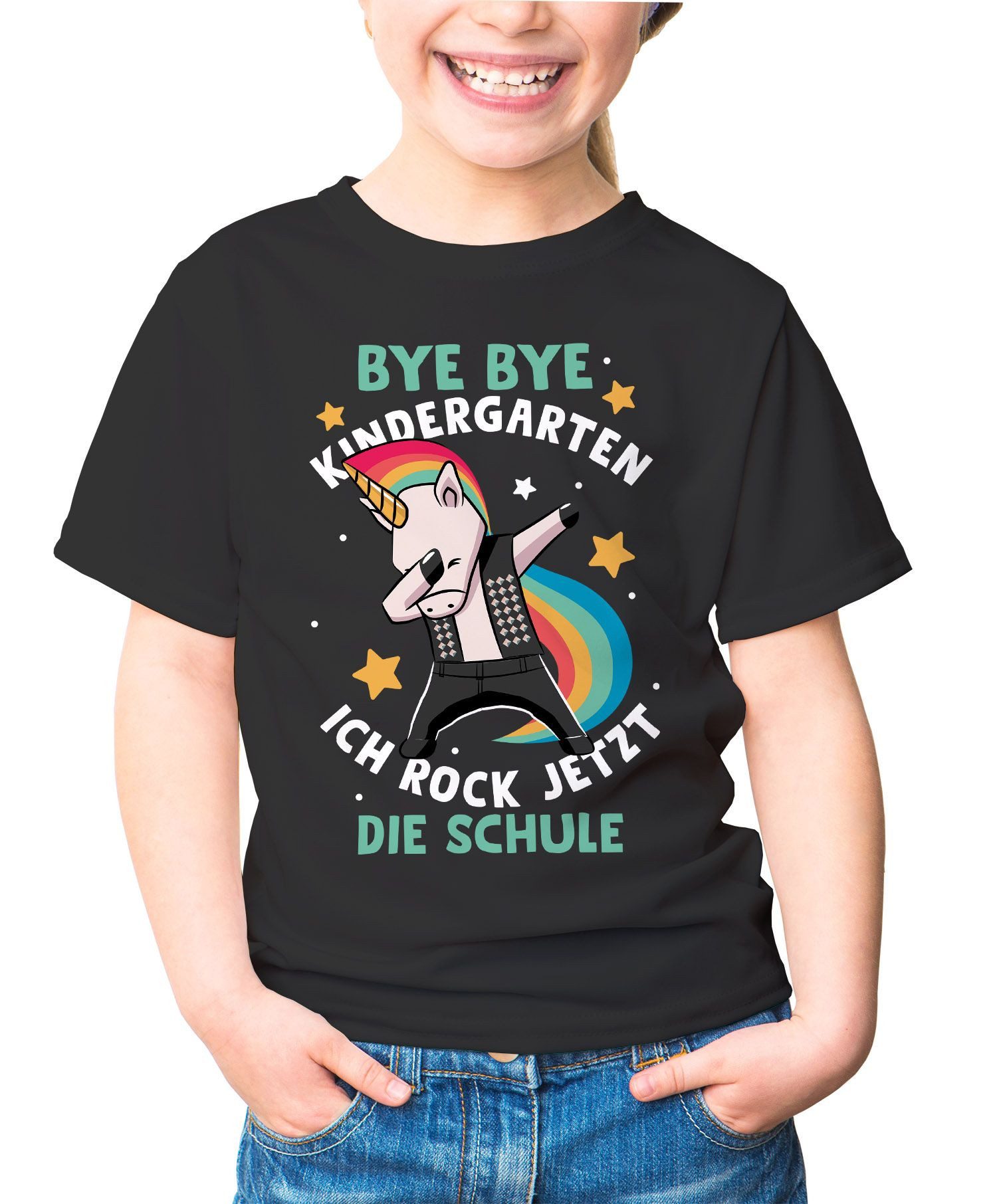 Print-Shirt Kinder T-Shirt Jungen Einhorn Bye Bye Kindergarten ich rock jetzt die