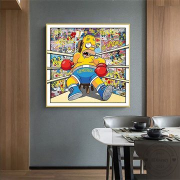 TPFLiving Kunstdruck (OHNE RAHMEN) Poster - Leinwand - Wandbild, The Simpsons - Bart Simpson beim Boxen - (Leinwand Wohnzimmer, Leinwand Bilder, Kunstdruck), Leinwand bunt - Größe 20x20cm