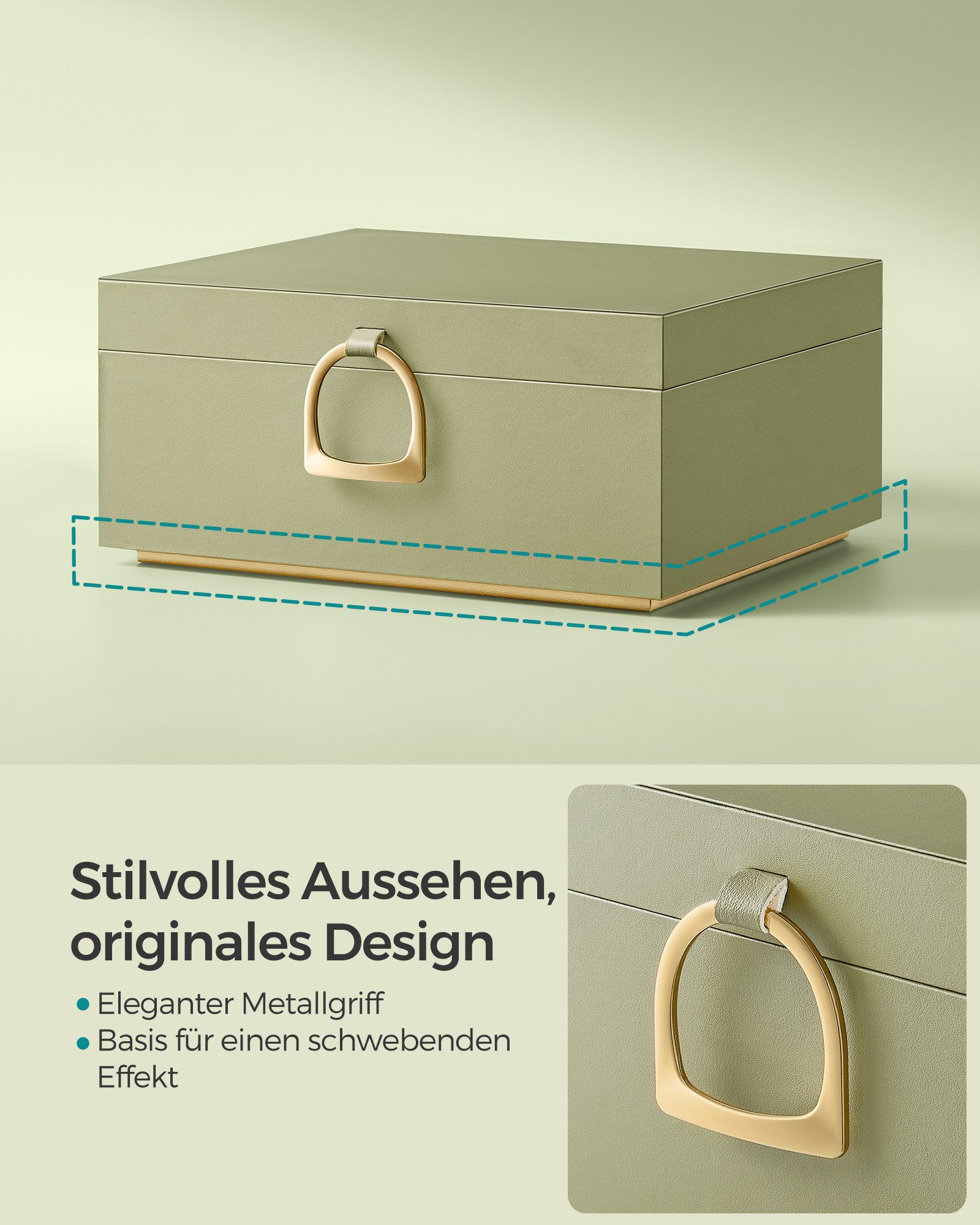 SONGMICS Schmuckkasten Schmuckkästchen Schmuckkasten mit Griff, 2 Ebenen, 23,9 x 20 x 11,2 cm, Geschenkidee, schwebender Effekt, Schmuckbox – Bild 4 von 5
