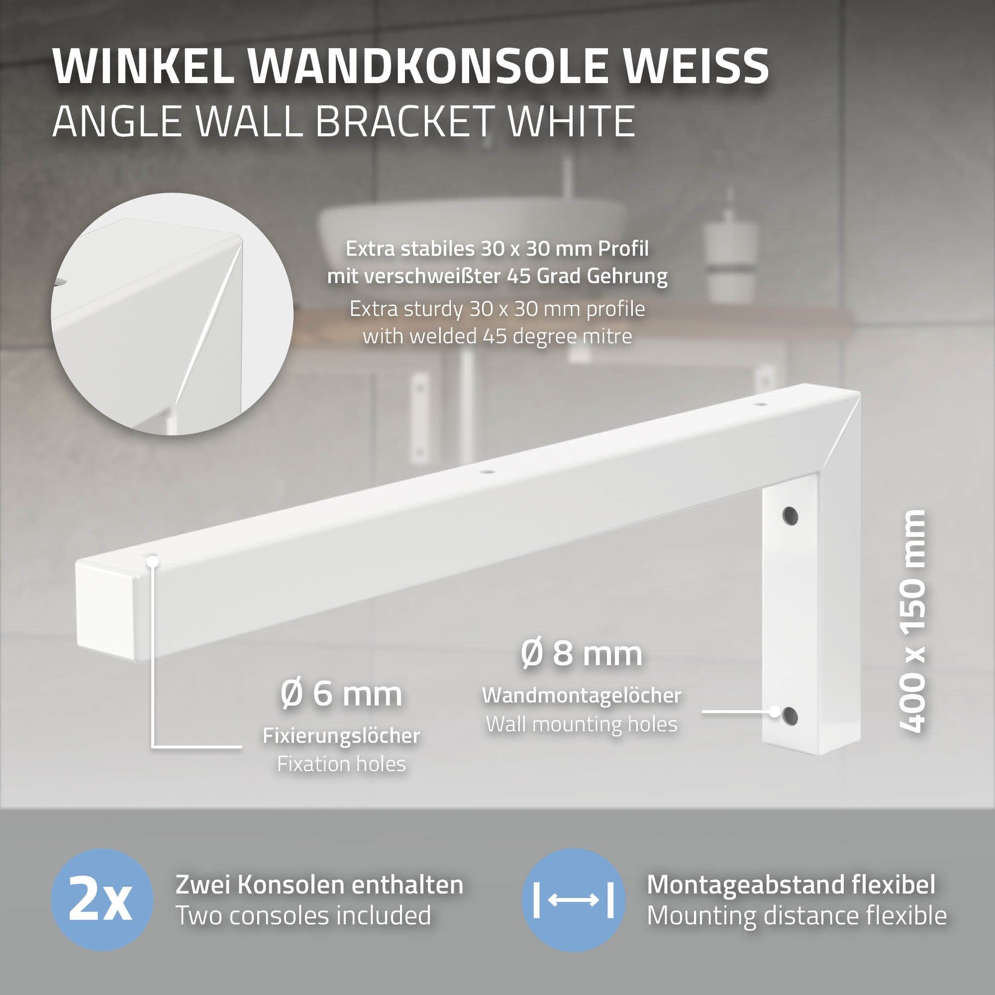2er Wandkonsole Waschbeckenschrank L-Form Stahl Set mm aus Winkel ML-Design 400x150 Weiß ML-DESIGN