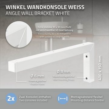 ML-DESIGN Waschbeckenschrank Winkel Waschtischhalterung Wandhalterung Konsolenträger Regalträger 2er Set L-Form 400x150mm Weiß Stahl