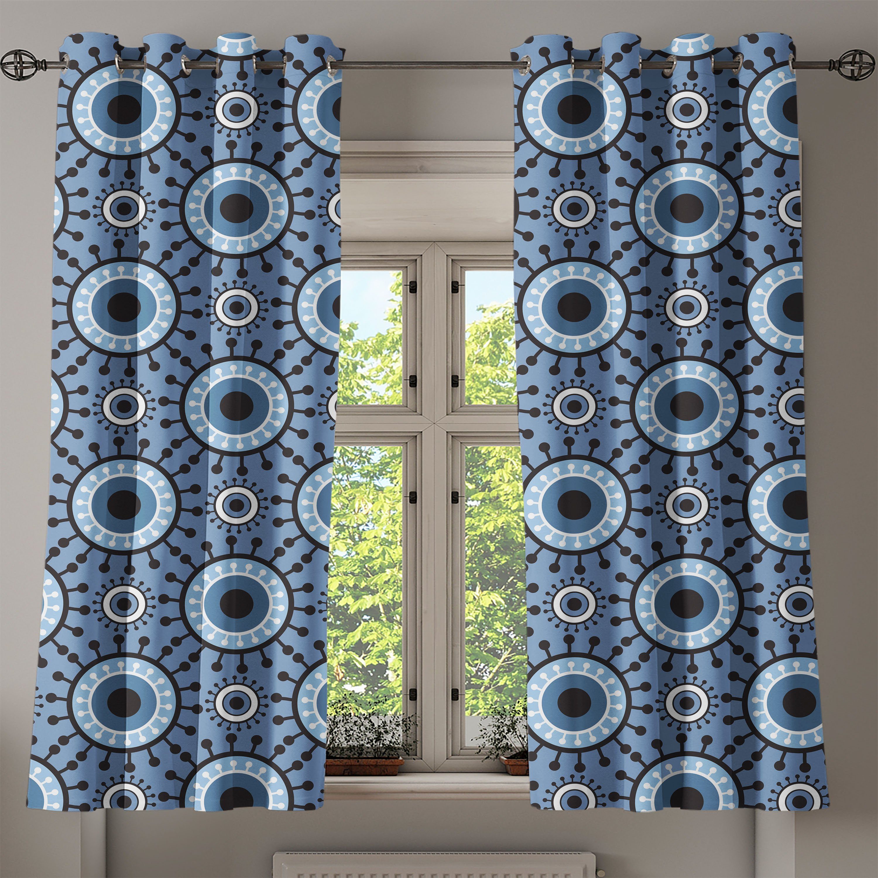 für Kreise Schlafzimmer Dekorative 2-Panel-Fenstervorhänge Abakuhaus, Blau Gardine und weiß floral Wohnzimmer,