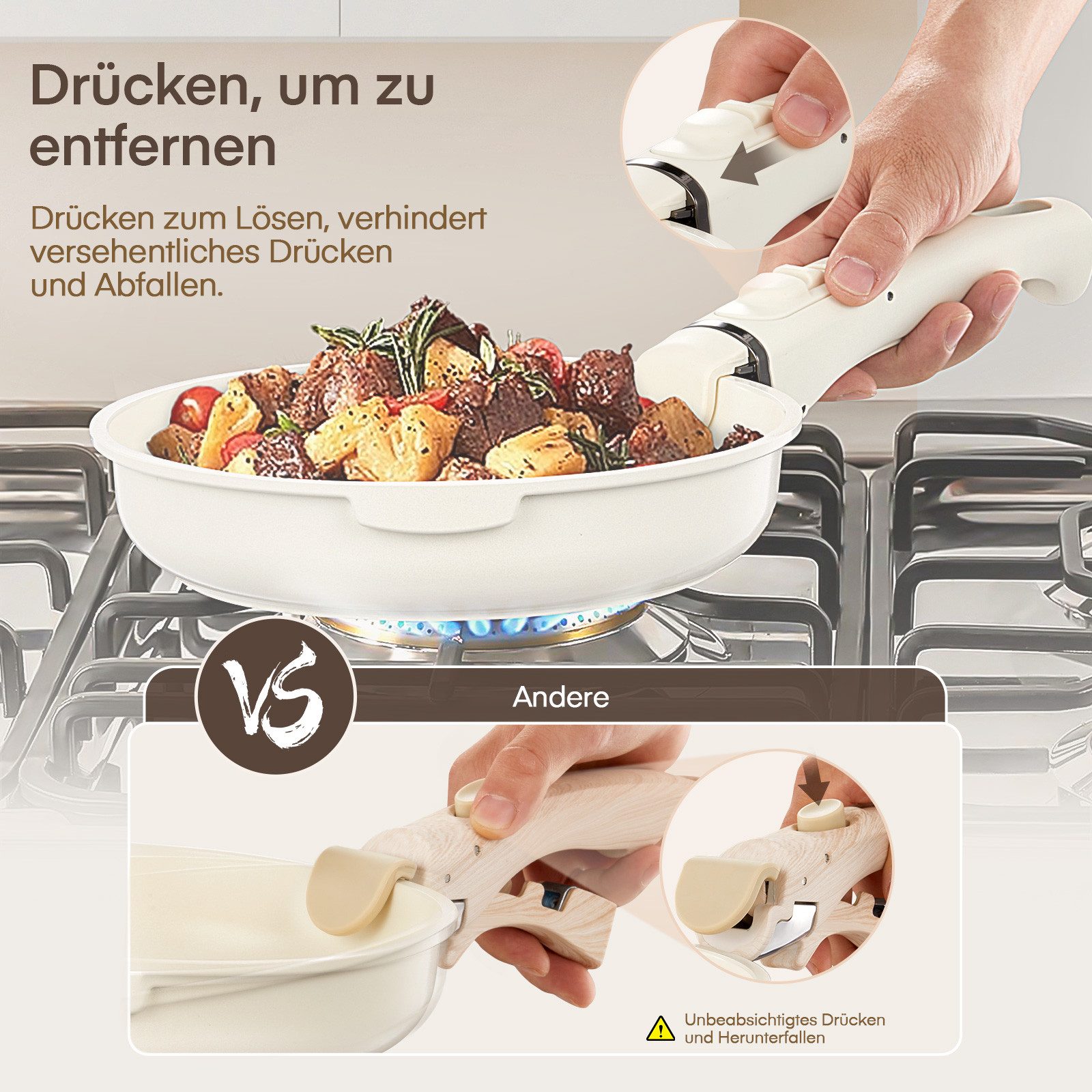 FOHERE Topf-Set Töpfe und Pfannen Kochgeschirr-Set mit abnehmbaren Griffen 16 teiliges, (16-tlg)