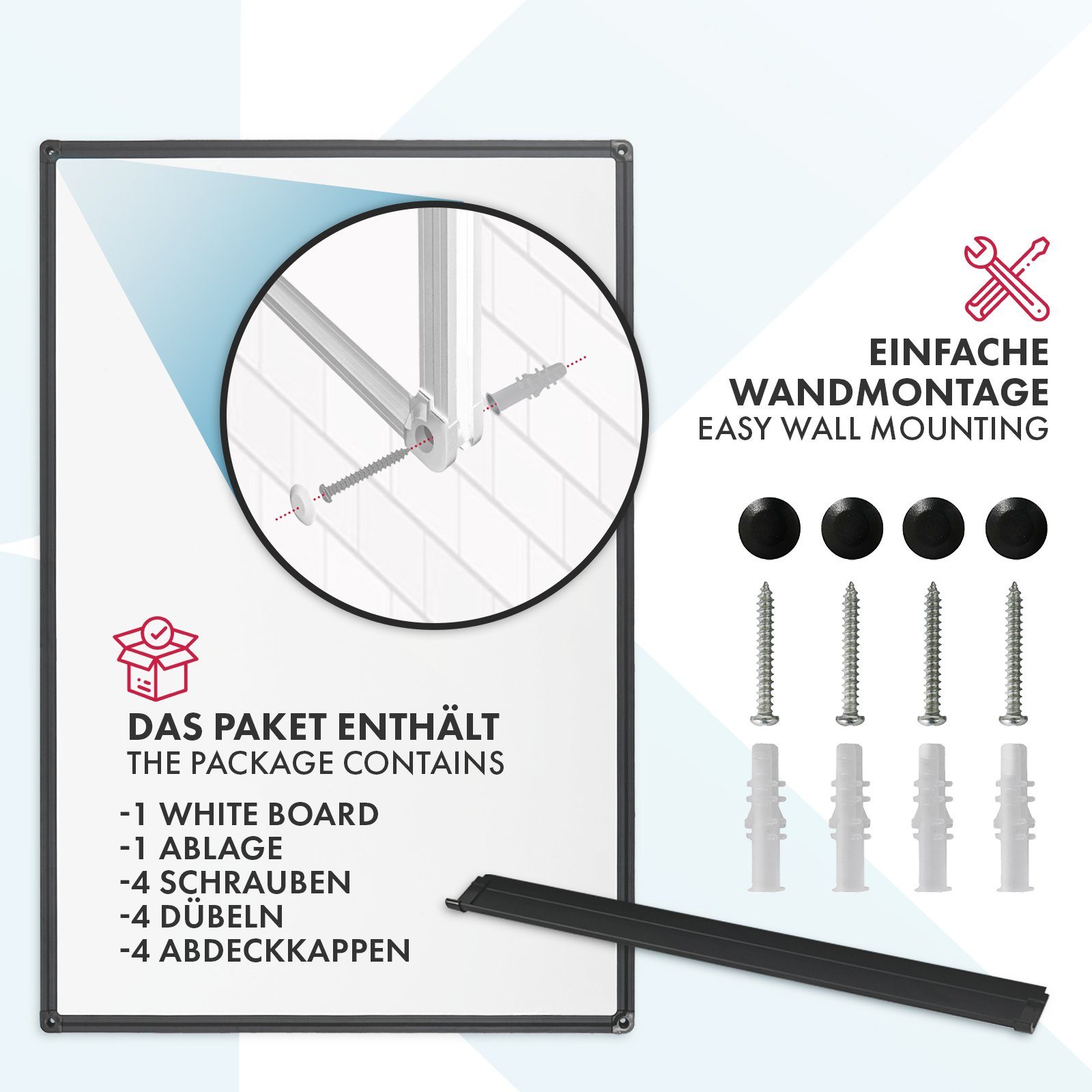 Karat Magnettafel magnetisch Onyx – schwarzer Aluminium-Rahmen, kratzfeste Magnettafel, 110x80 cm, beschreibbar & abwischbar, inkl. Zubehör, in 2 Größen – Bild 5 von 5
