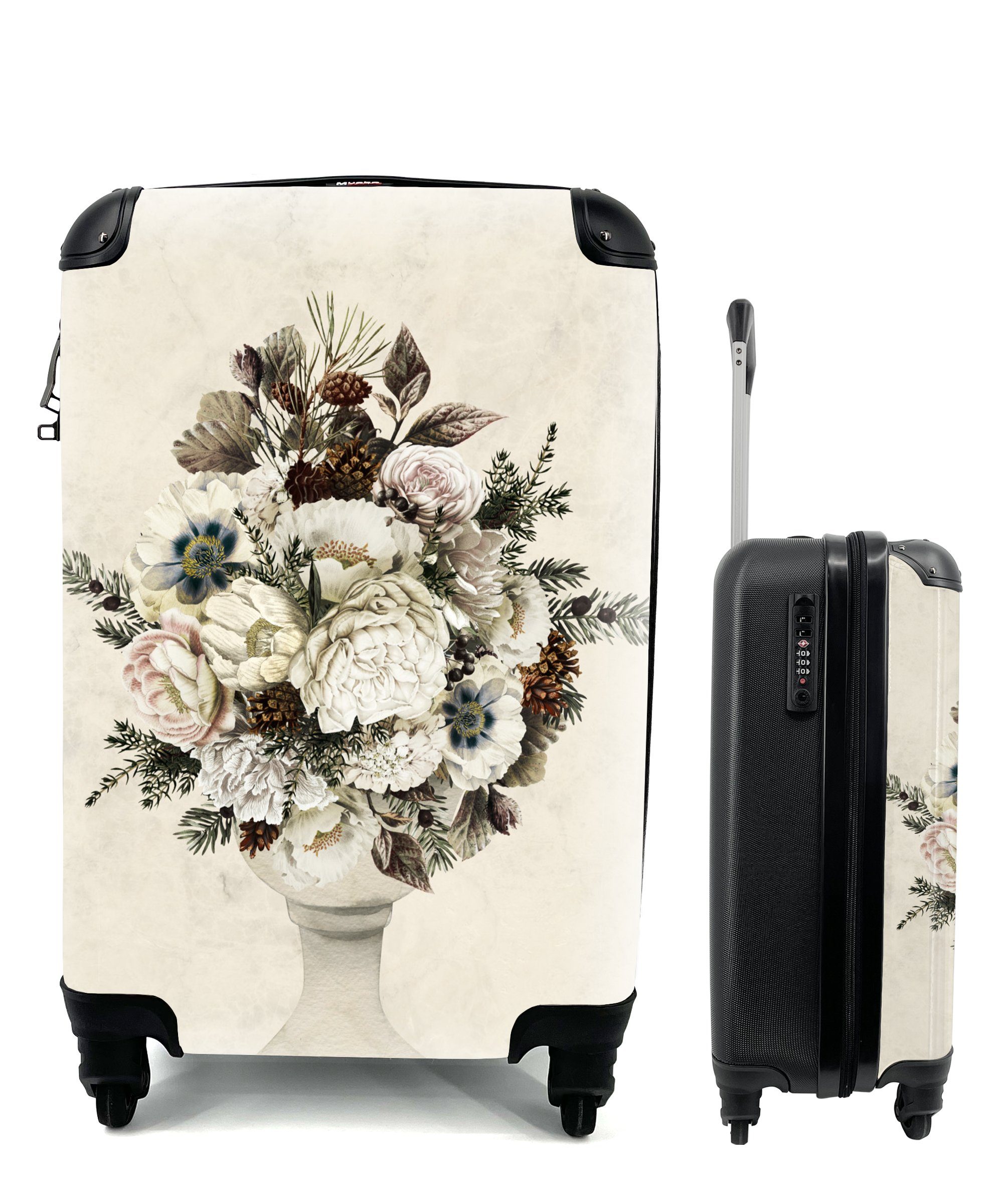 rollen, Aquarell - Handgepäck mit Ferien, MuchoWow Handgepäckkoffer 4 - Reisetasche Reisekoffer Trolley, Blumen, für Stilleben Rollen,