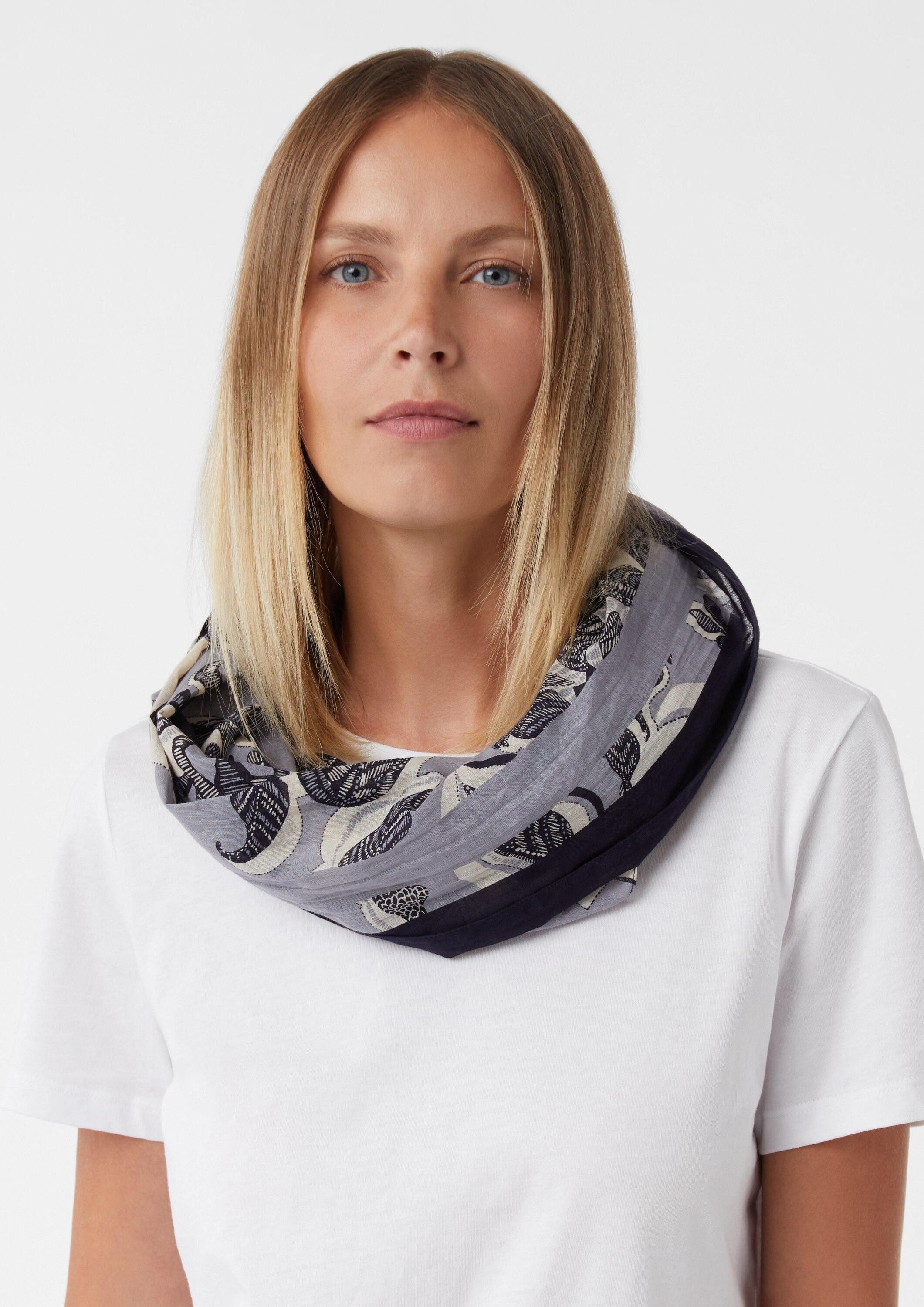 comma Loop Tuch, Floral gemusterter Loopschal aus Baumwolle günstig online kaufen