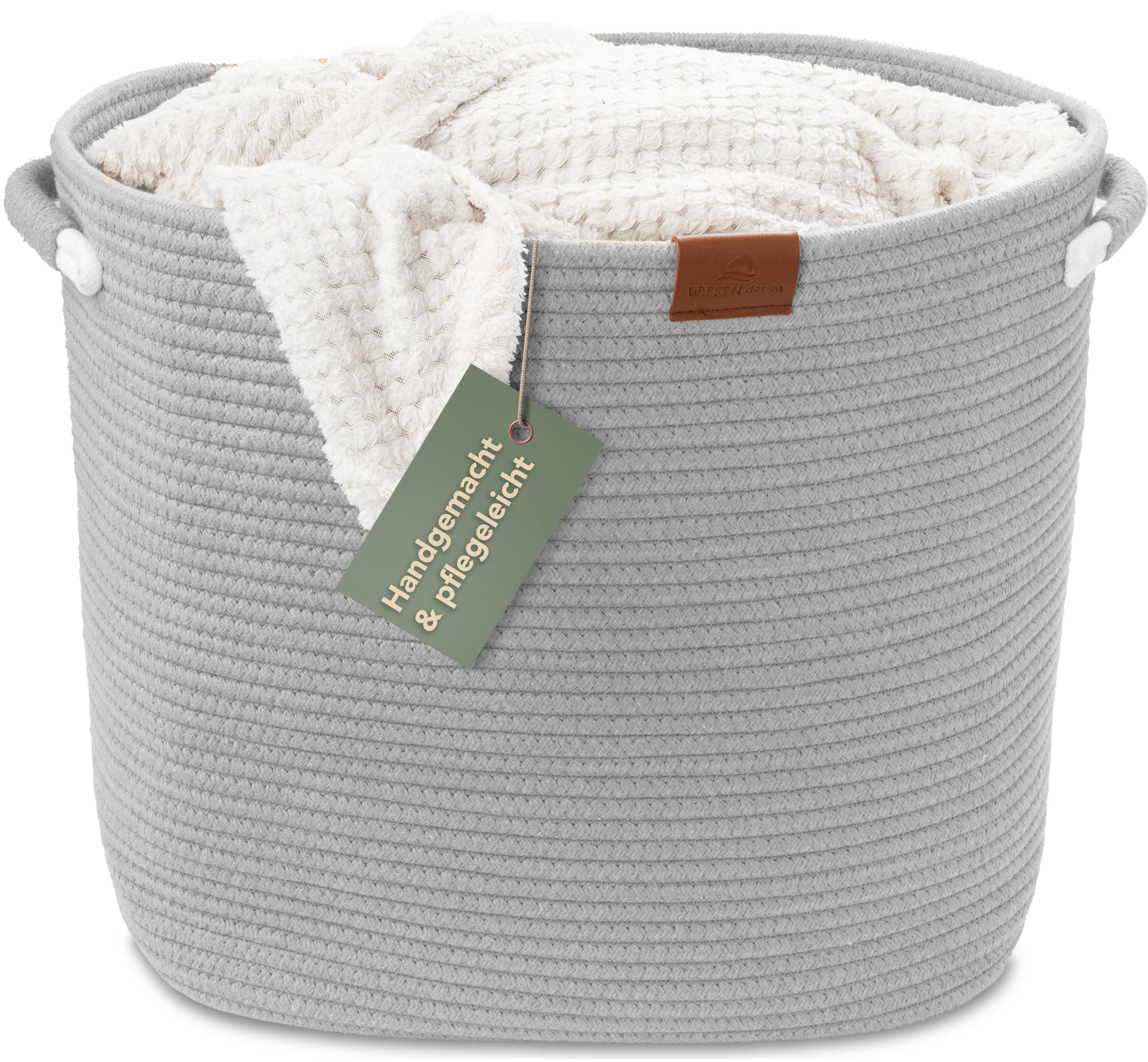 WIESEN.design Aufbewahrungskorb MATTEO 42x30xH38 cm 48 L, Wäschekorb geflochten aus Baumwolle (faltbarer Wäschekorb, Wäschetonne, laundry basket, Wäschesammler, Aufbewahrungskorb groß, Korb geflochten), inkl. schwerem Wäschesack, gratis Versand