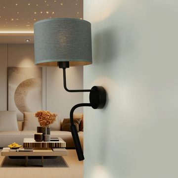 Licht-Erlebnisse Wandleuchte HOTEL, ohne Leuchtmittel, Wandlampe Metall Stoffschirm Lesen flexibel E27 Wohnzimmer