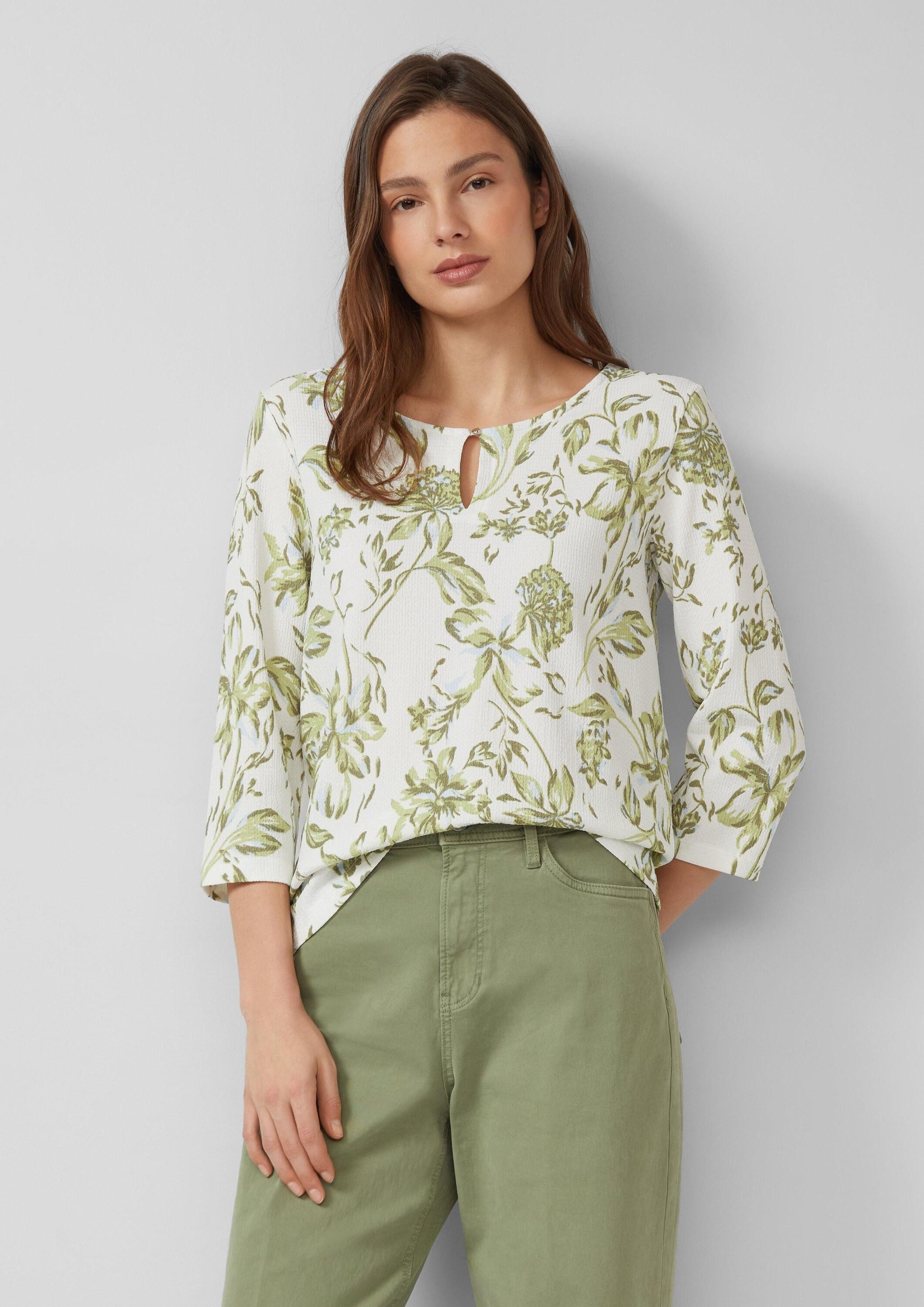 s.Oliver 3/4-Arm-Shirt T-Shirt Gemustertes Jerseyshirt mit Knopf-Detail