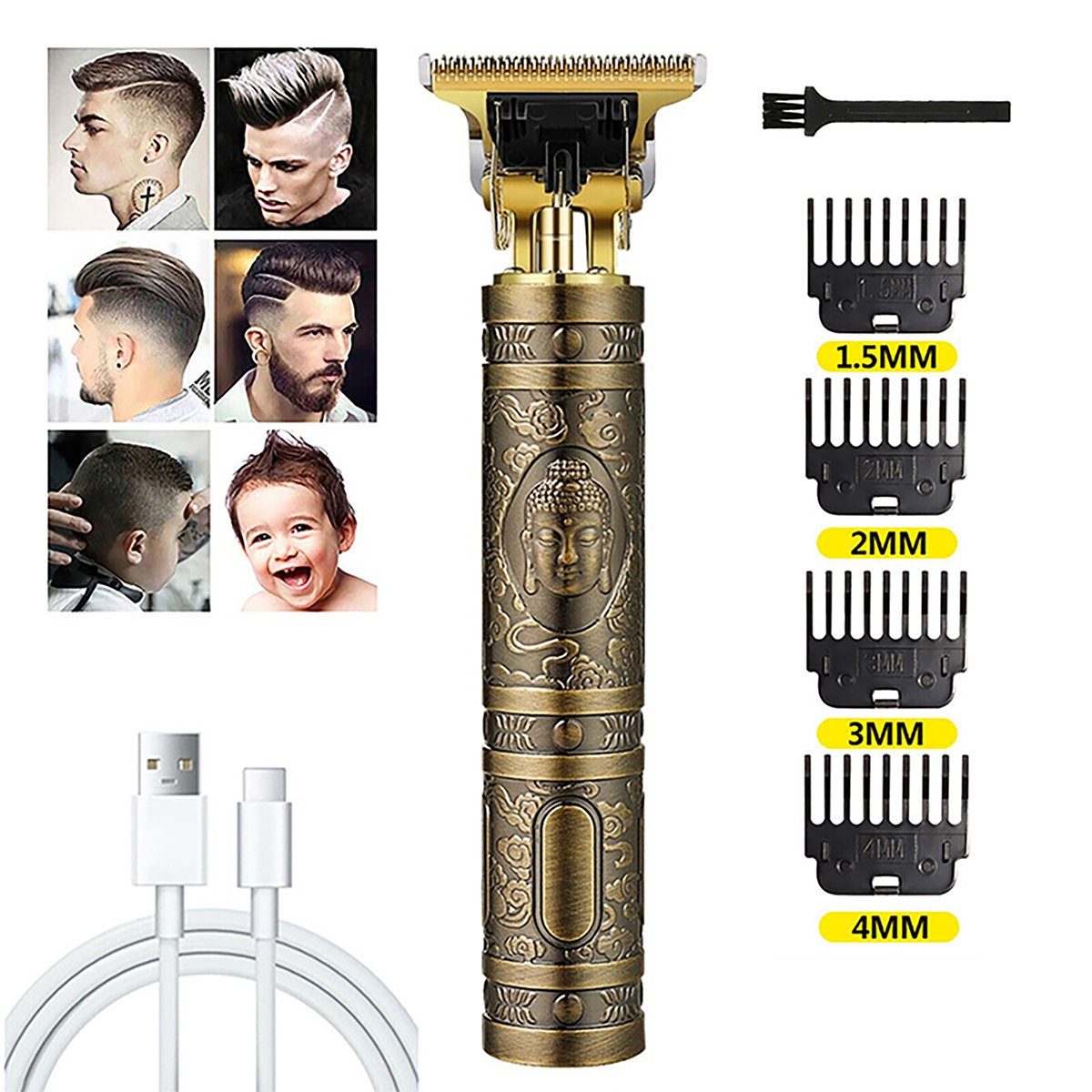 4 und Barttrimmer für Wiederaufladbar herren, MOOHO USB Gesichts- und Haarschneider Bartschneider herren, Rasierer, herren, Haarschneidemaschine Kopfhaare, Kamm