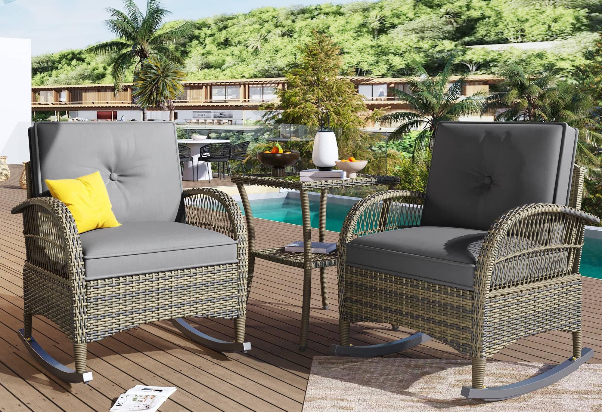 LVHOM Balkonset Outdoor-Loungeset, PE-Rattan Schaukelstuhl, (3-tlg. günstig online kaufen
