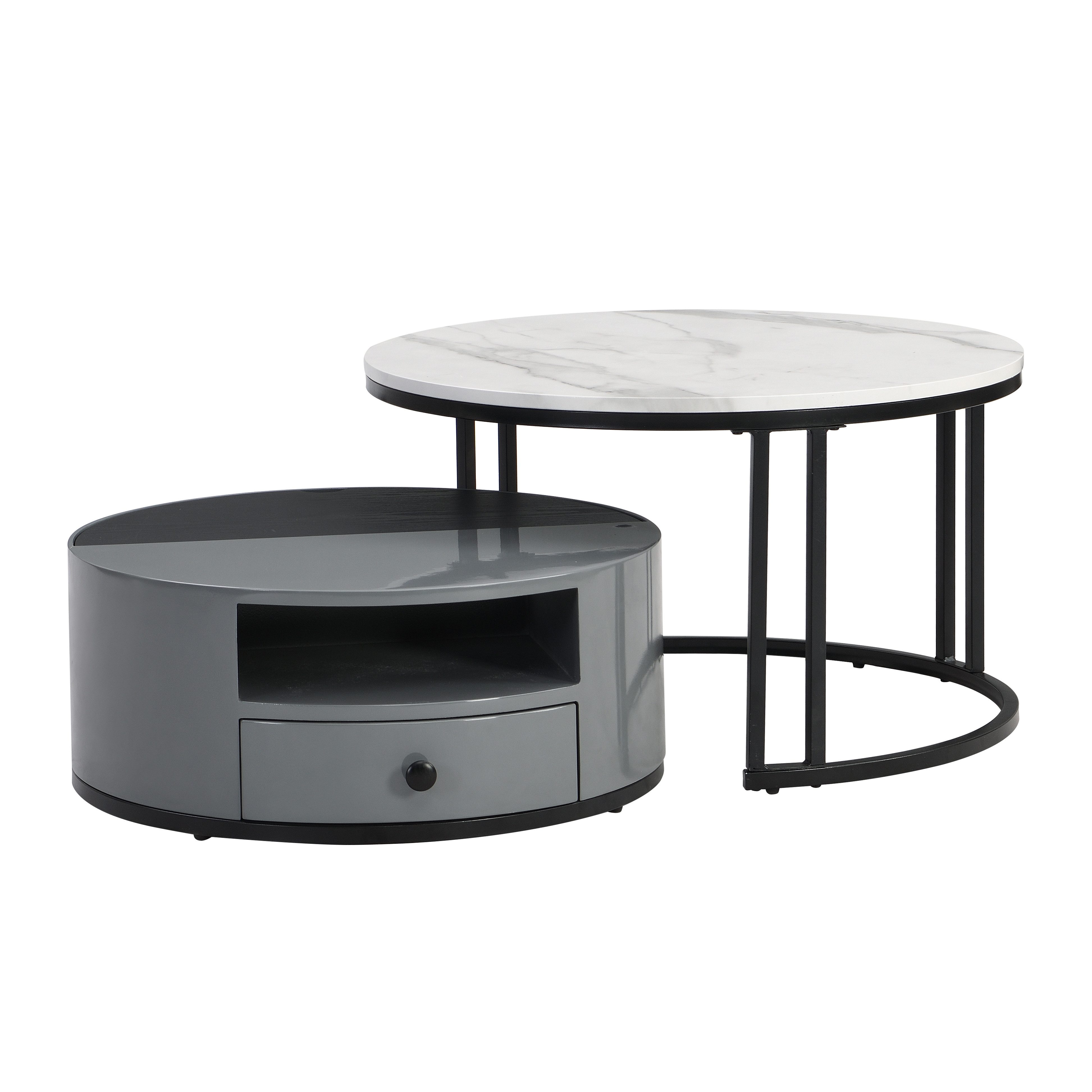 Couchtisch Zweiteiliger Nesting Couchtisch,PVC-Marmor-Look und Aufbewahrung