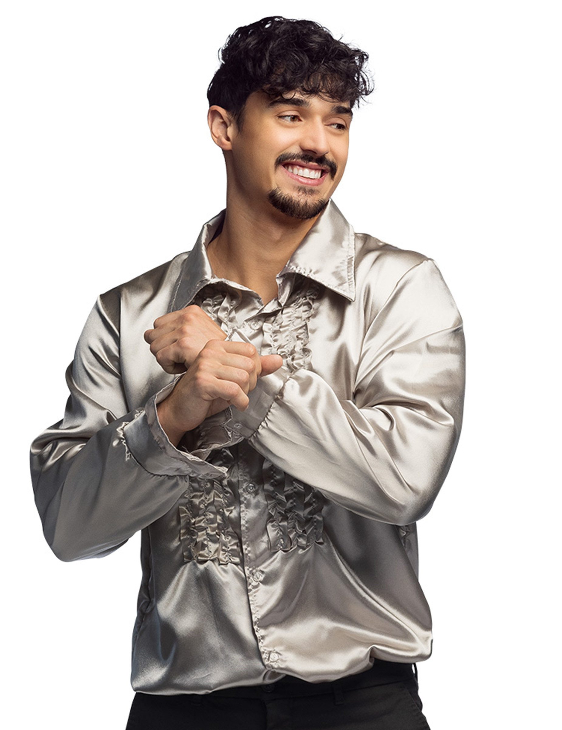 Boland Kostüm 70er-Jahre-Disco-Hemd für Herren silber günstig online kaufen