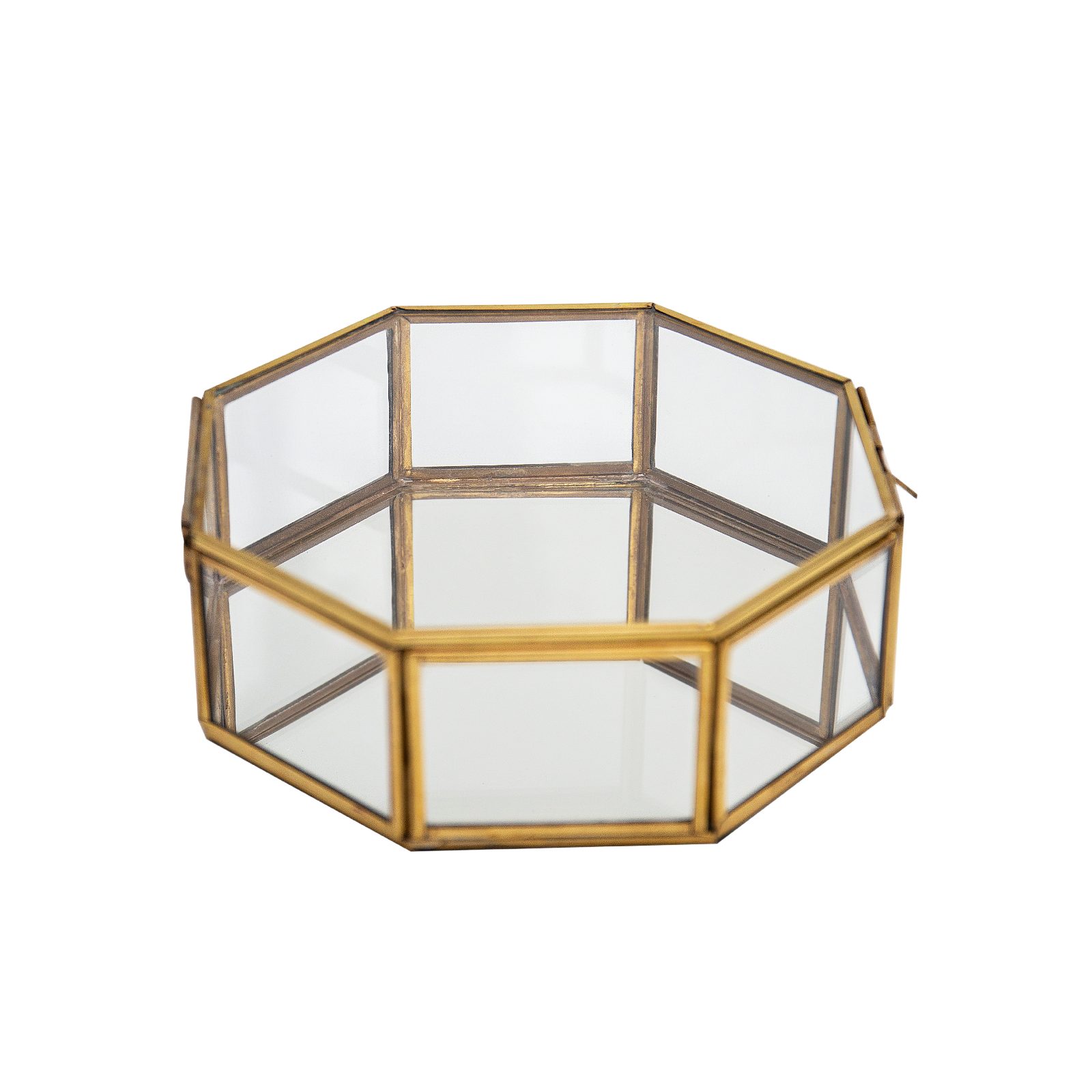 Aufbewahrung verspiegelter mit Schmuckkasten Gold 18 Oktogon zum Verschließen LaLe in dekorativ, Glasbox Achteck zur geometrisch Glastür Boden Ava cm 6 x Living