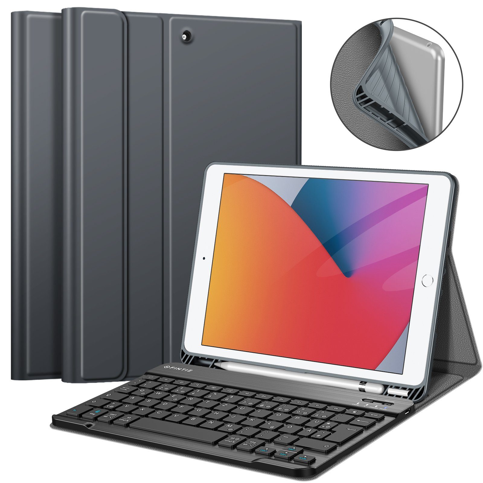 Fintie Tablet-Hülle Tastatur TPU Hülle für iPad 10.2 Zoll(9/8/7 Generation-2021/2020/2019), mit Pencil Halter und magnetisch Tastatur mit QWERTZ Layout