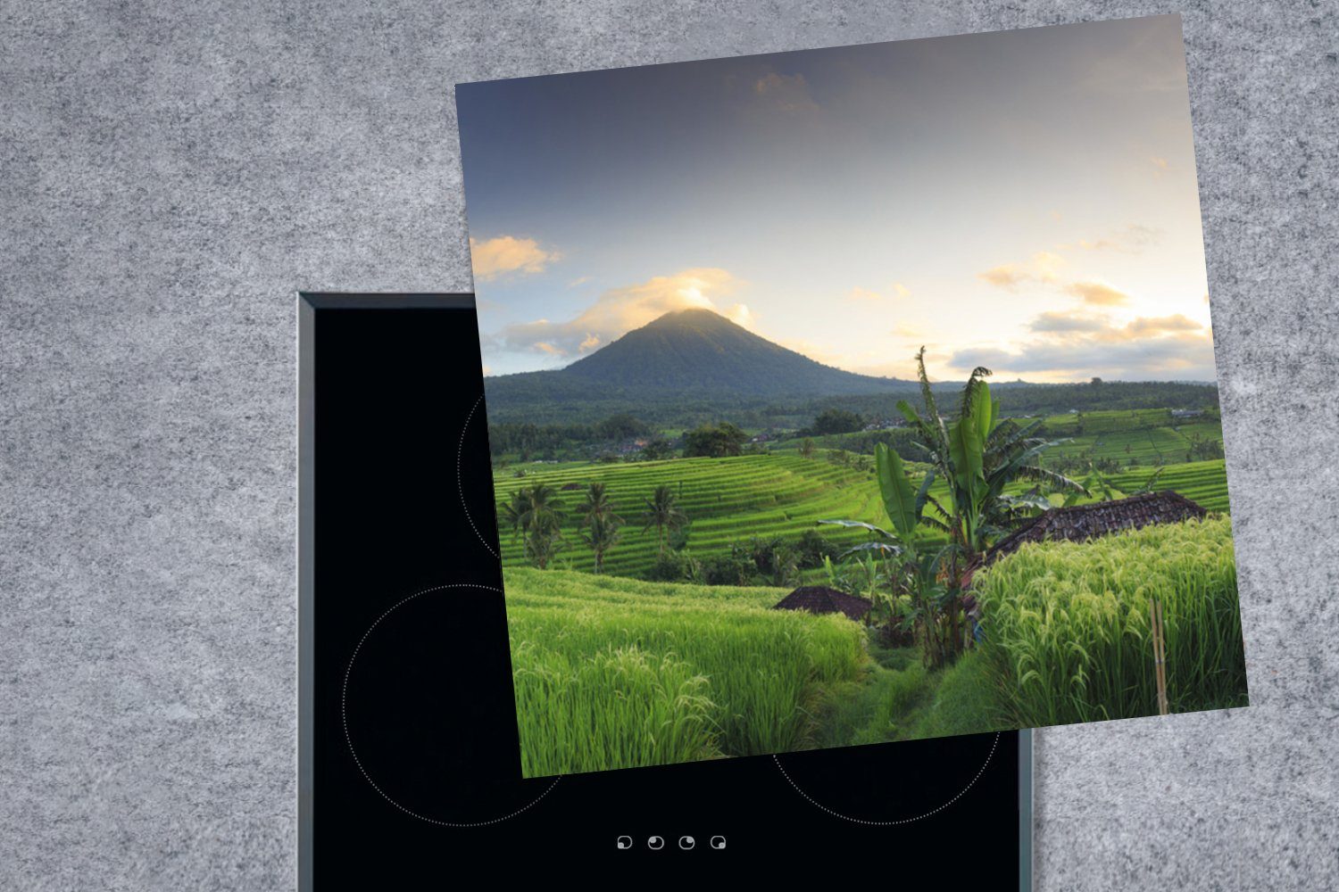 Vinyl, Arbeitsplatte cm, Ceranfeldabdeckung, - (1 78x78 Indonesien Berg Reis, küche Herdblende-/Abdeckplatte MuchoWow - für tlg),