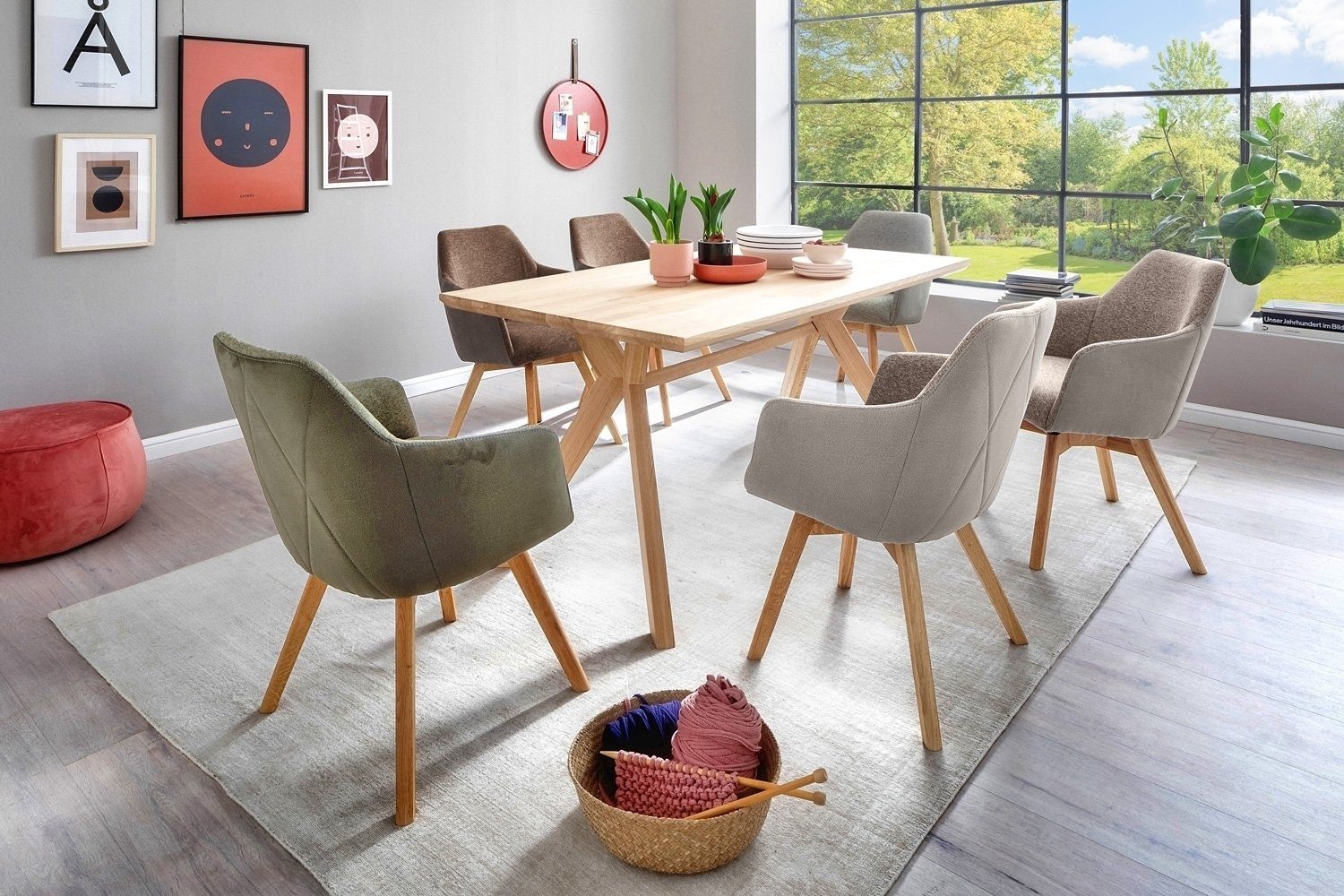 Vito Polsterstuhl REMAL, Olivgrün, Mikrofaser, Webstoff, (2 St), Gestell  aus Massivholz, mit drehbarer Sitzschale | Stühle