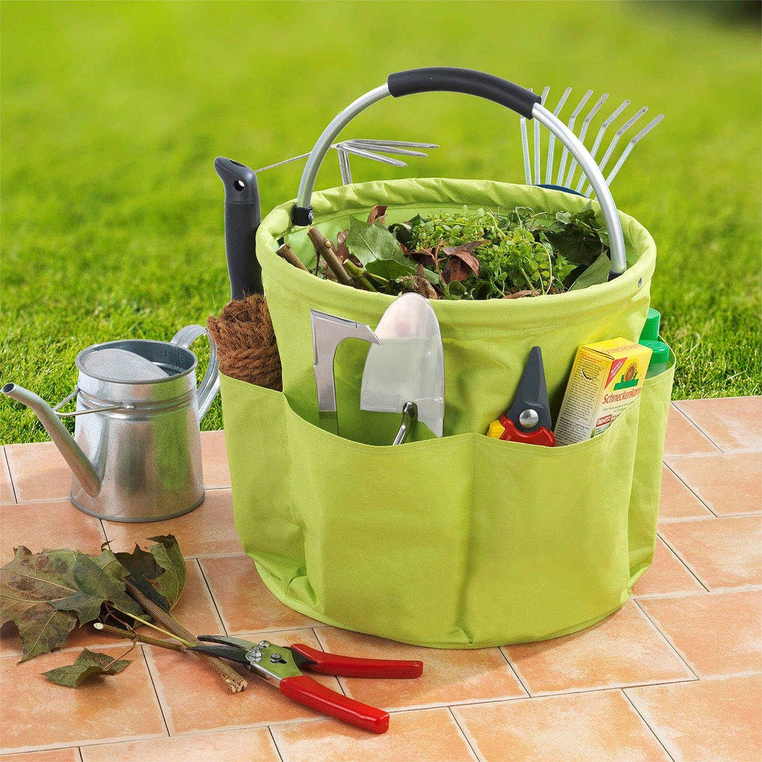 Maximex Gartensack, Aufbewahrungskorb mit 6 Gartenwerkzeug Taschen für