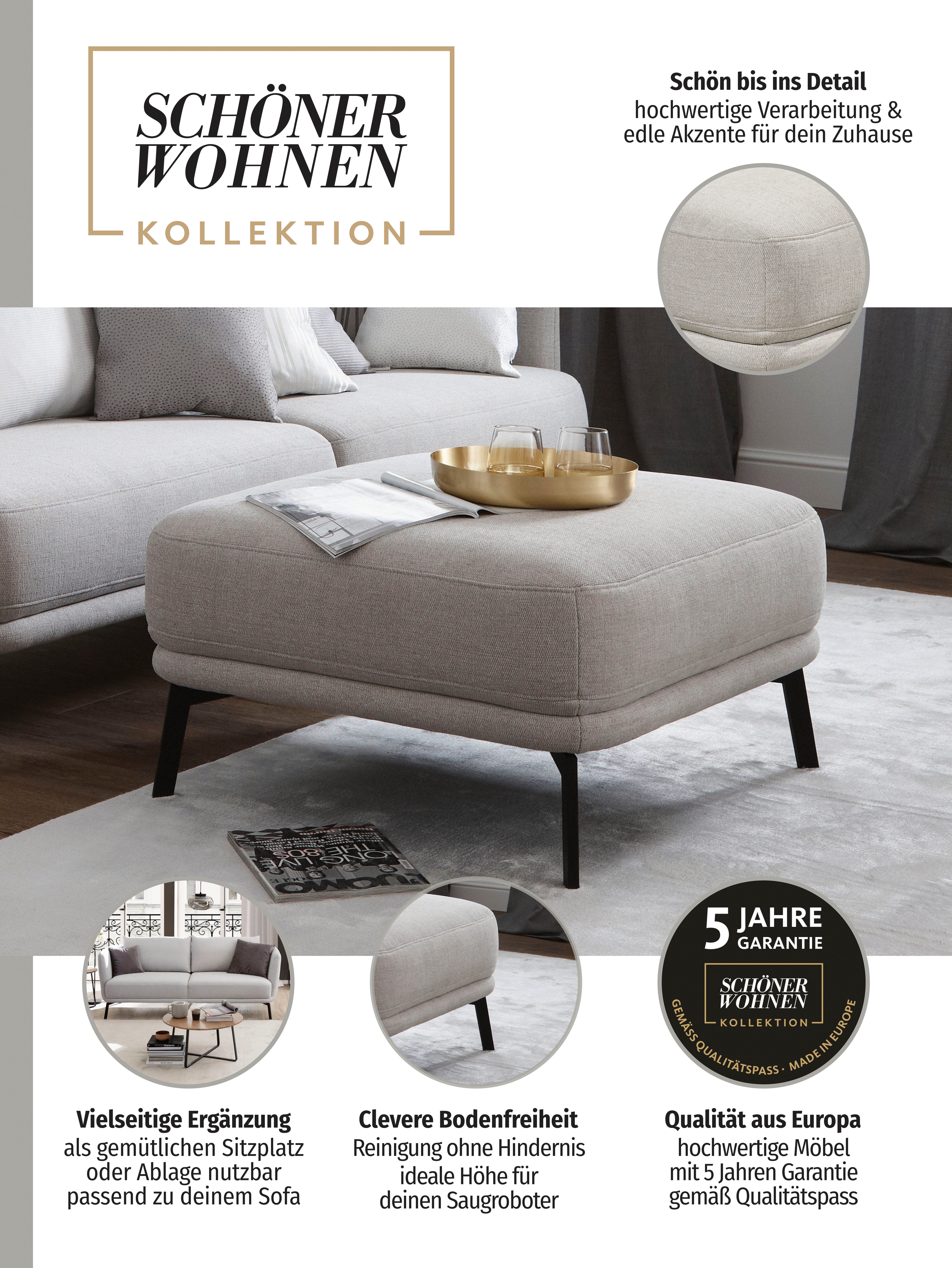 SCHÖNER WOHNEN-Kollektion Hocker Pearl - 5 Jahre Hersteller-Garantie, auch in Bouclé, Passend zur Serie Pearl, B/T/H: 80/80/45 cm, Füße Massivholz
