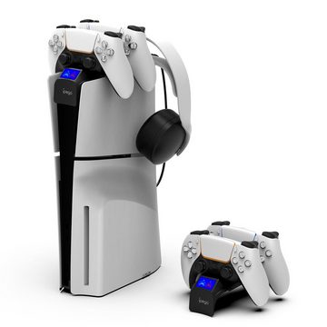 HYTIREBY PS5 Controller Ladestation für 2023 PS5 Slim Digital & Disc PlayStation 5-Controller (PS5 Slim Ladestation mit Headset Halter, PS5 Slim Zubehör)