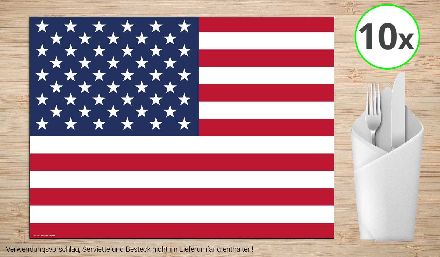Tischsetmacher Platzset Tischsets I Platzsets - Amerikanische Flagge - 10 Stück aus hochwertigem Papier 44 x 32 cm, (10-St)