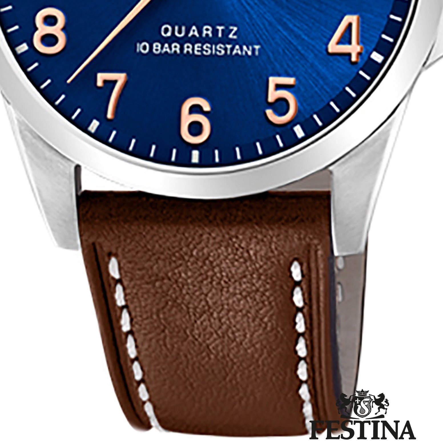 Festina Quarzuhr Festina Herren Uhr F20358/B Edelstahl, (Analoguhr), Herren Armbanduhr rund, Lederarmband braun