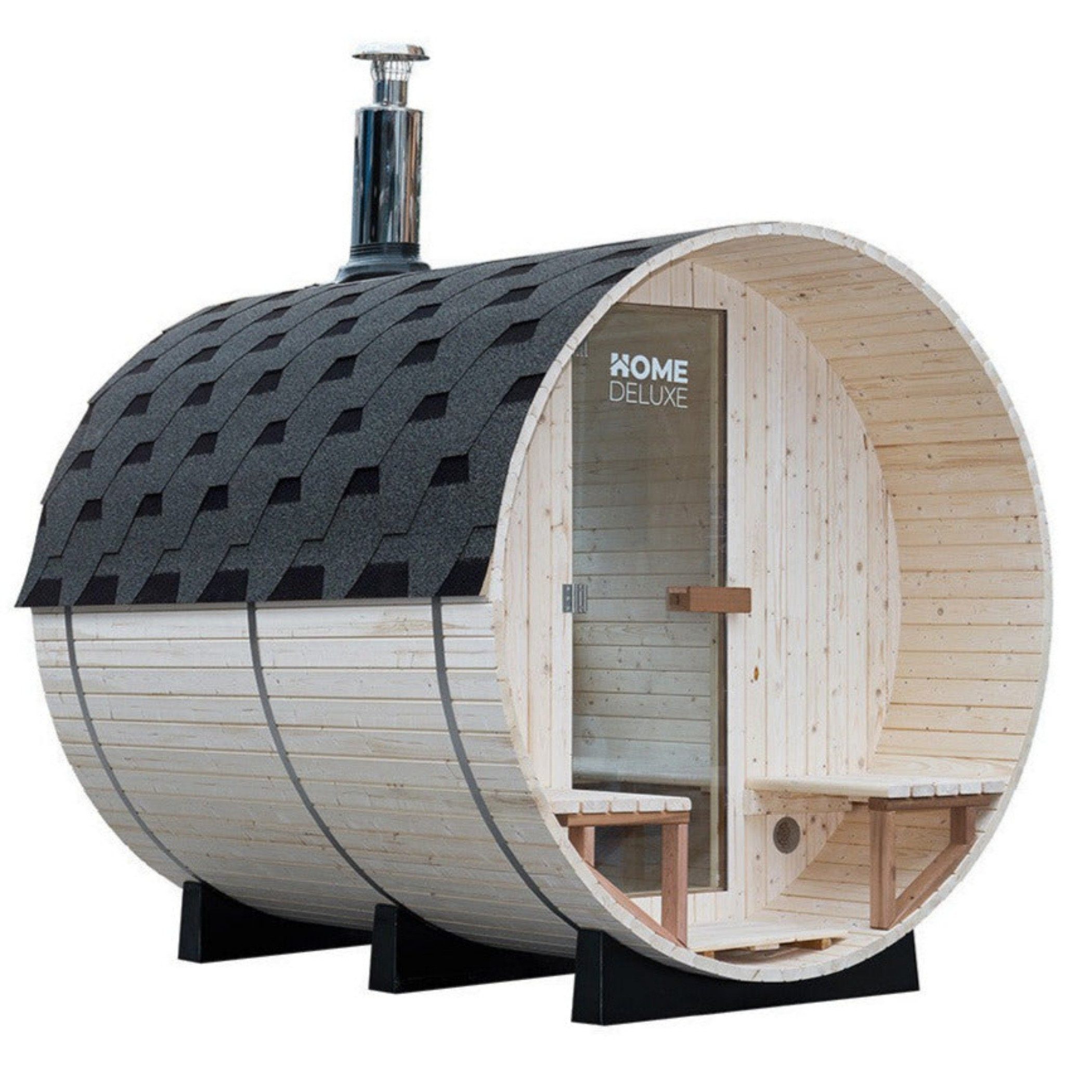 DEKO VERTRIEB BAYERN Sauna XXL Luxus Outdoor Fasssauna 210x240 SET Sauna inkl. Holzofen 4-6 Pers.