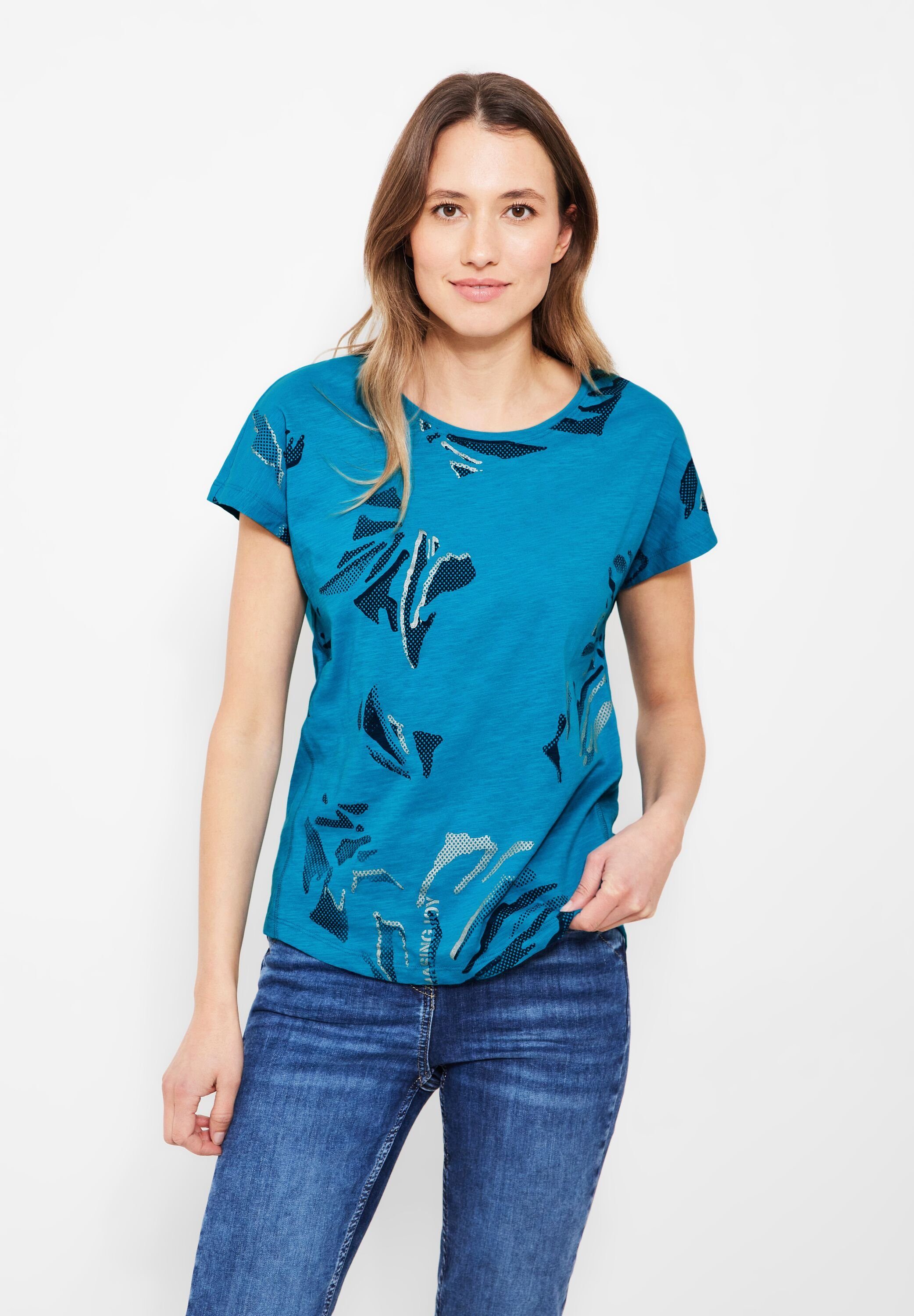 Cecil T-Shirt mit Printdetail, Überschnittene Schultern
