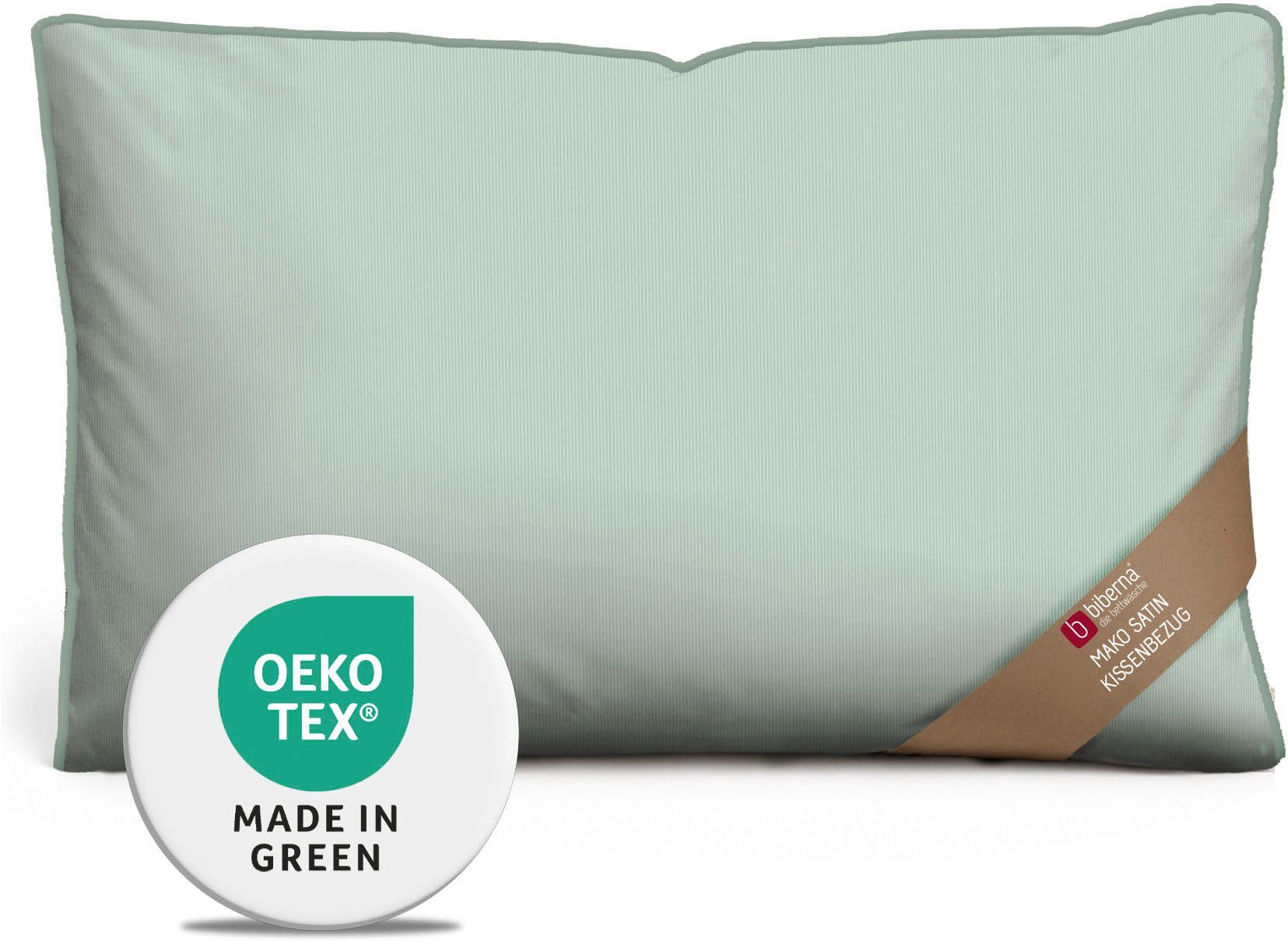 Biberna Kissenbezug 0615211 Premium Satin aus 100% Baumwolle mit Reißverschluß, 40x80 cm, (1 Stück), seidig glatt & atmungsaktiv, Reißverschluss, Feine Streifen