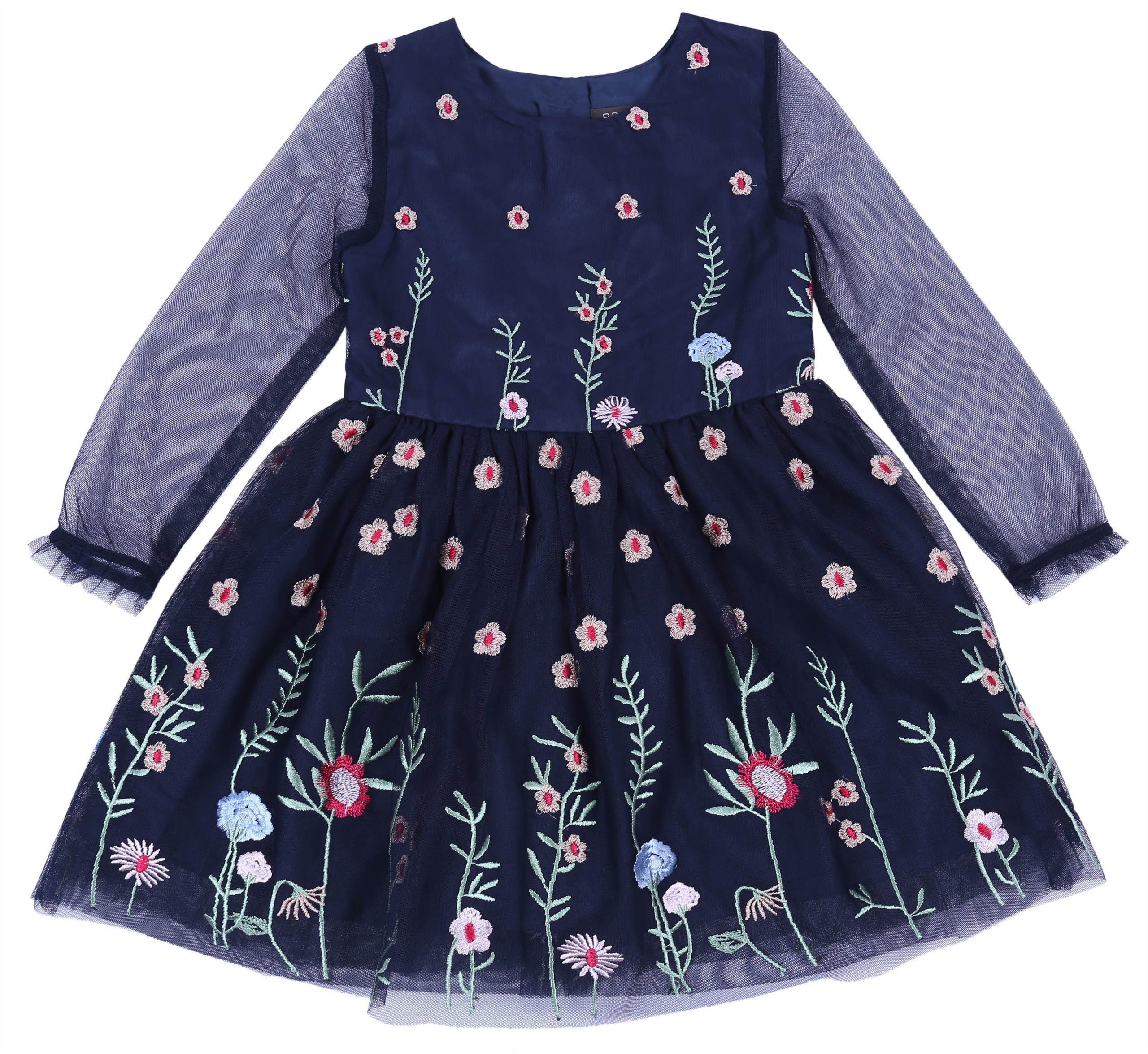 Tüllkleid Kleid mit Blumen gemustert mit Glockenschnitt 2-3 Jahre