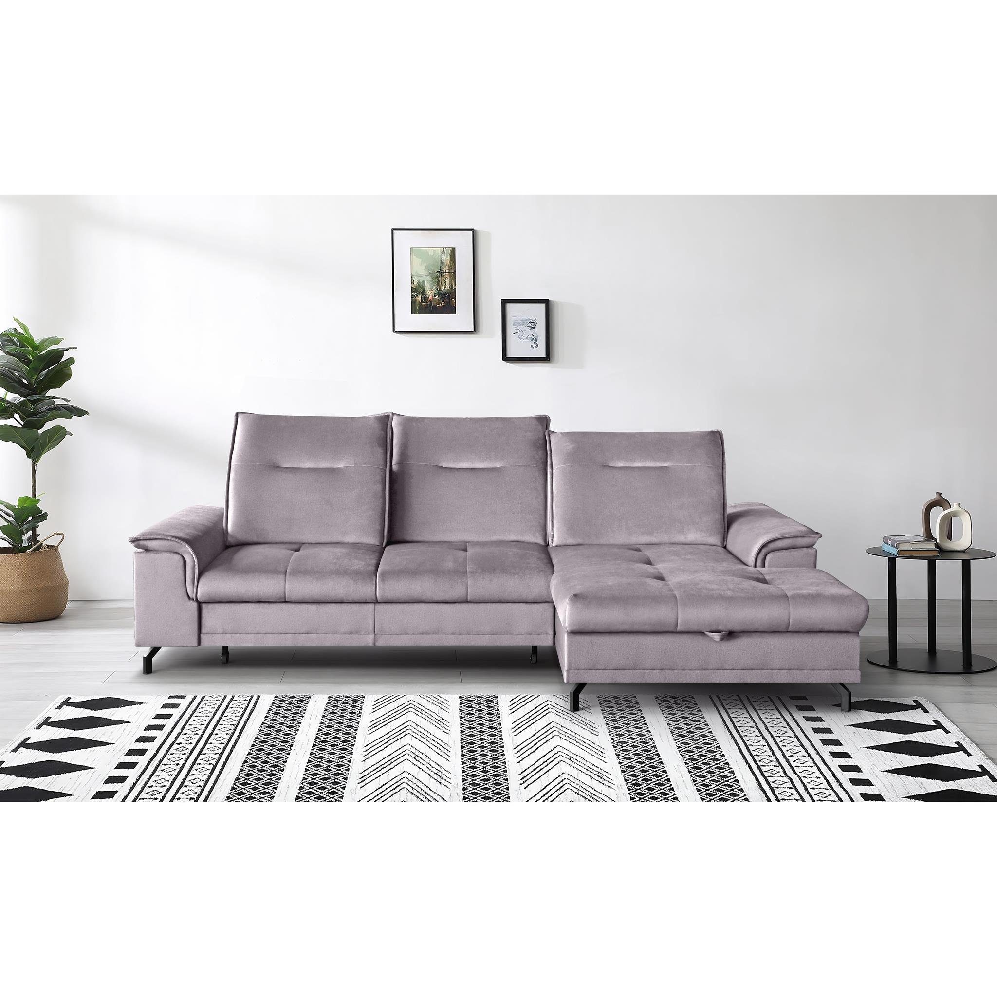 Beautysofa Ecksofa Bruno mini Lieferung beinhaltet die Einbringung in die Wohnung, moderne Ecke mit verstellbaren Kopfstützen, Sitztiefenverstellung, aus velours, kleine Corner Schlafsofa mit Bettkasten