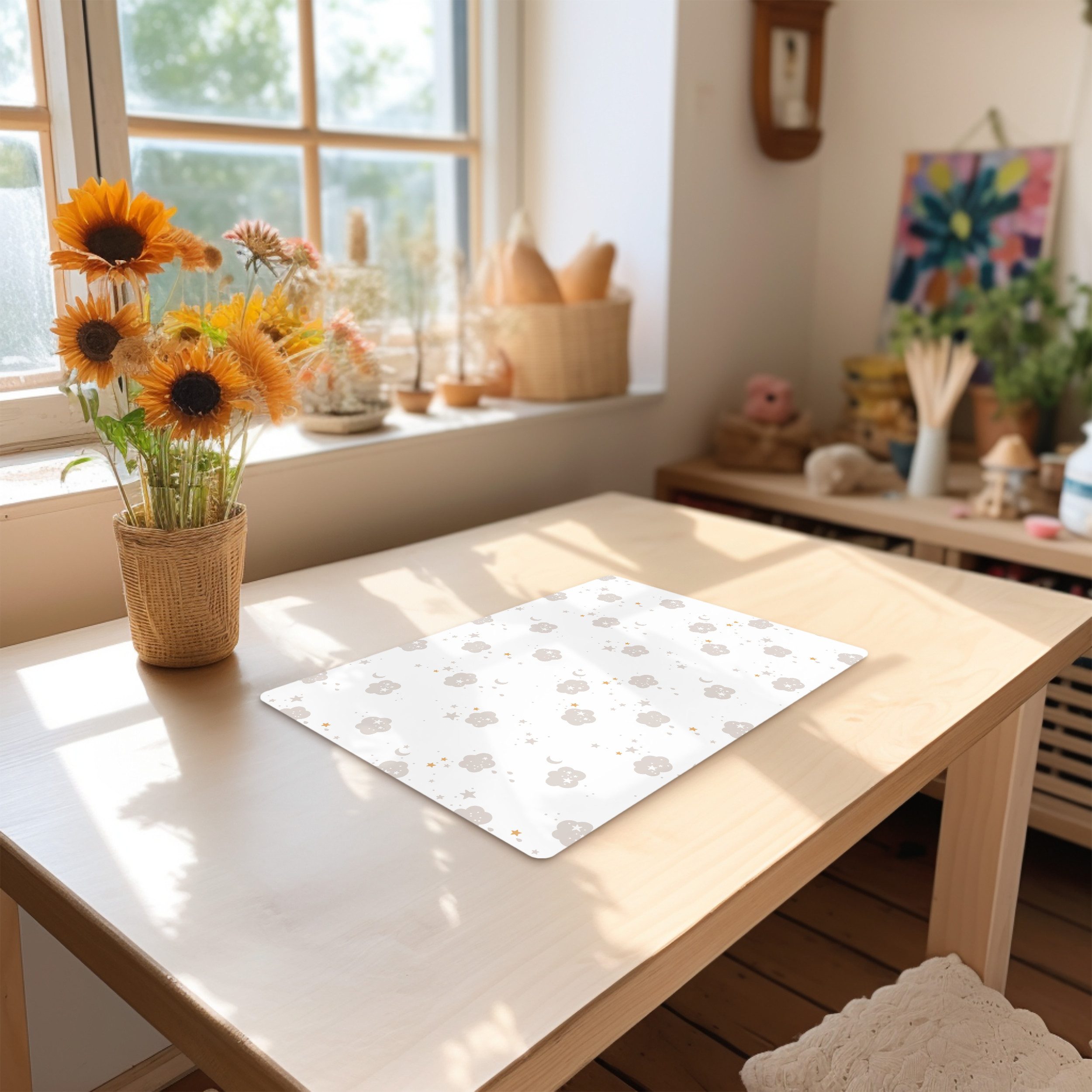 MuchoWow Platzset Sterne - Wolken - Kind - Weiß - Pastell, (1-St), Kinder-Arbeitsunterlage Schreibtisch, Bastelmatte Kind, Zeichenmatte – Bild 4 von 5