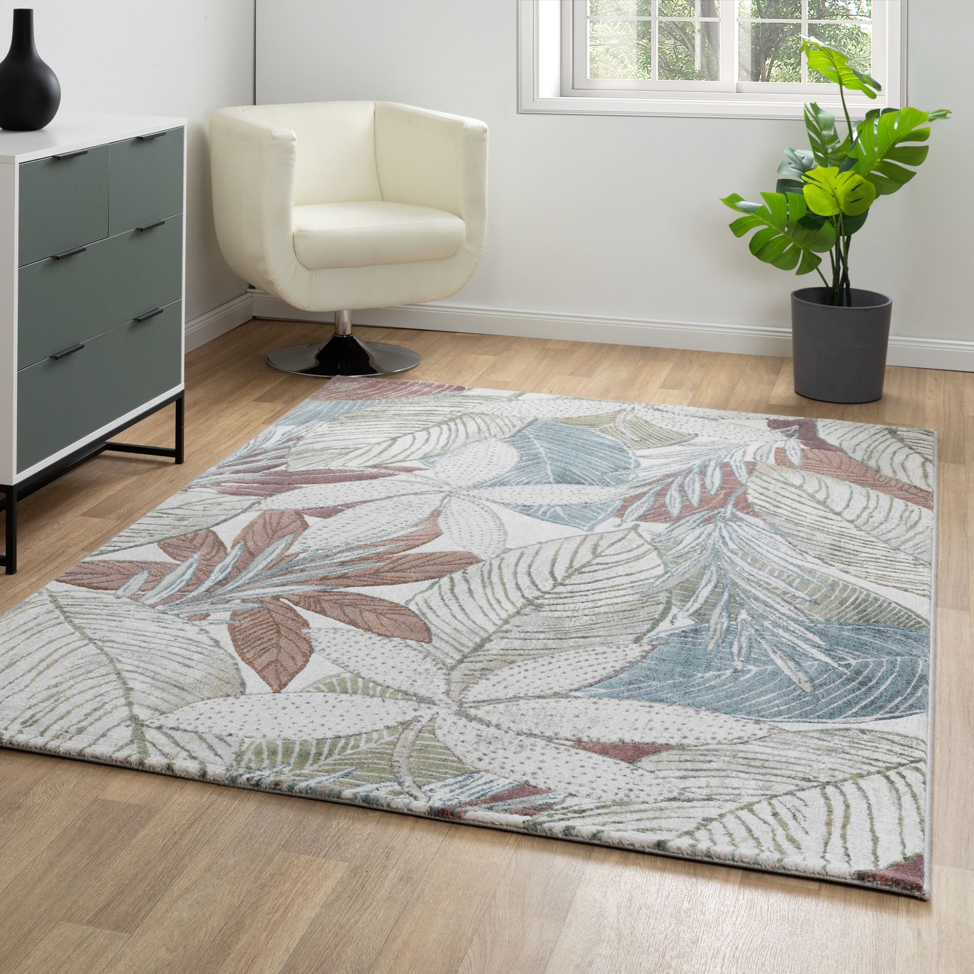 Steffensmeier Teppich Lauro - Pflanzen, Rechteckig, Kurzflor Teppich, Wohnzimmer