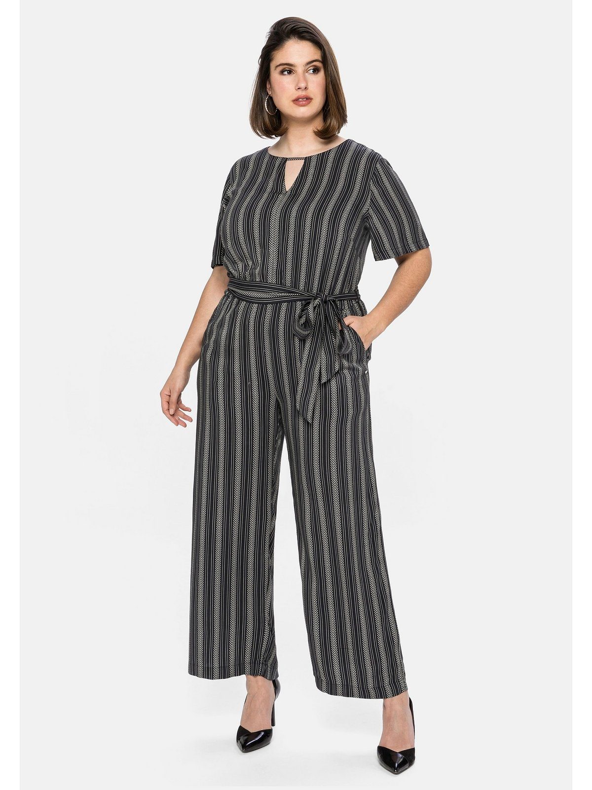 betonter Jumpsuit Größen Taille Sheego und Streifen mit Große