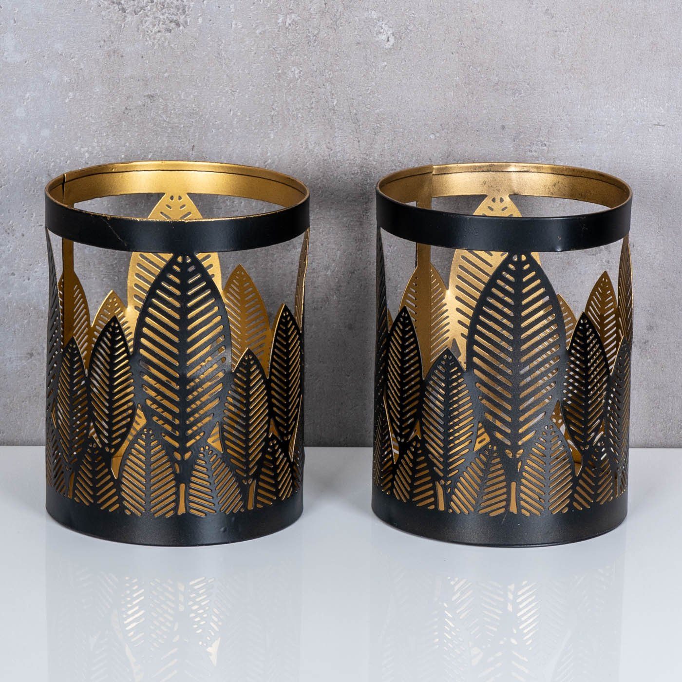 10x13cm Set 2er Teelichthalter, Levandeo® Gold Windlicht Schwarz/Gold Schwarz Metall Teelichthalter