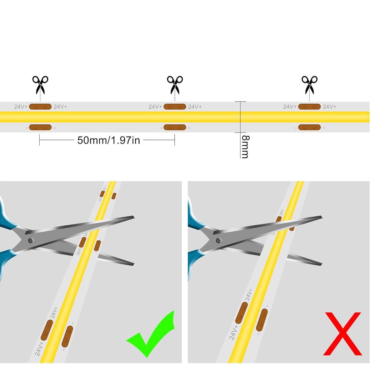 V-TAC LED Stripe COB LED Streifen DC 24V LED Strips mit 480 LEDs 8mm Breite 5 oder 10 m, 120w, 11000 Lumen, Neutralweiß 4000K, dimmbar, 10 x 0,008 m (LxB), IP20 – Bild 5 von 5