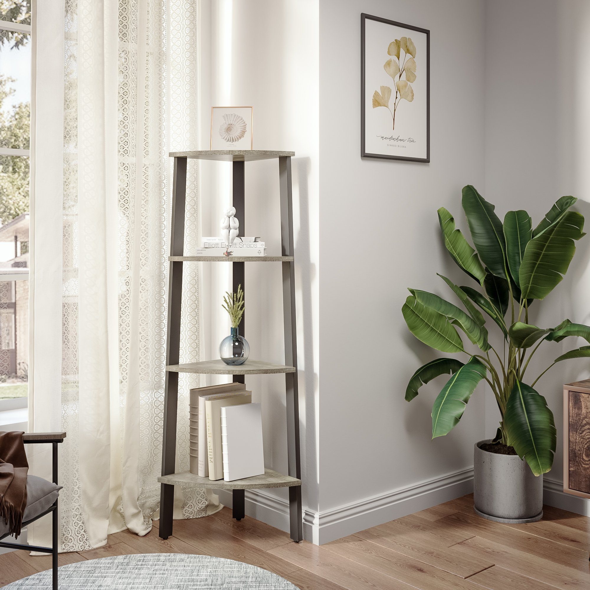 Mondeer Bücherregal Standregal, mit 4 Ebenen, Eckregal aus Metall, Vintage