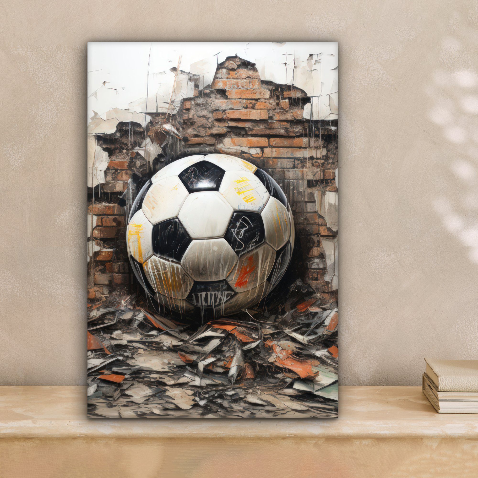 OneMillionCanvasses® Leinwandbild Fußball - Wand bespannt fertig Weiß, (1 - St), Leinwandbild Gemälde, Zackenaufhänger, inkl. - cm Schwarz 20x30