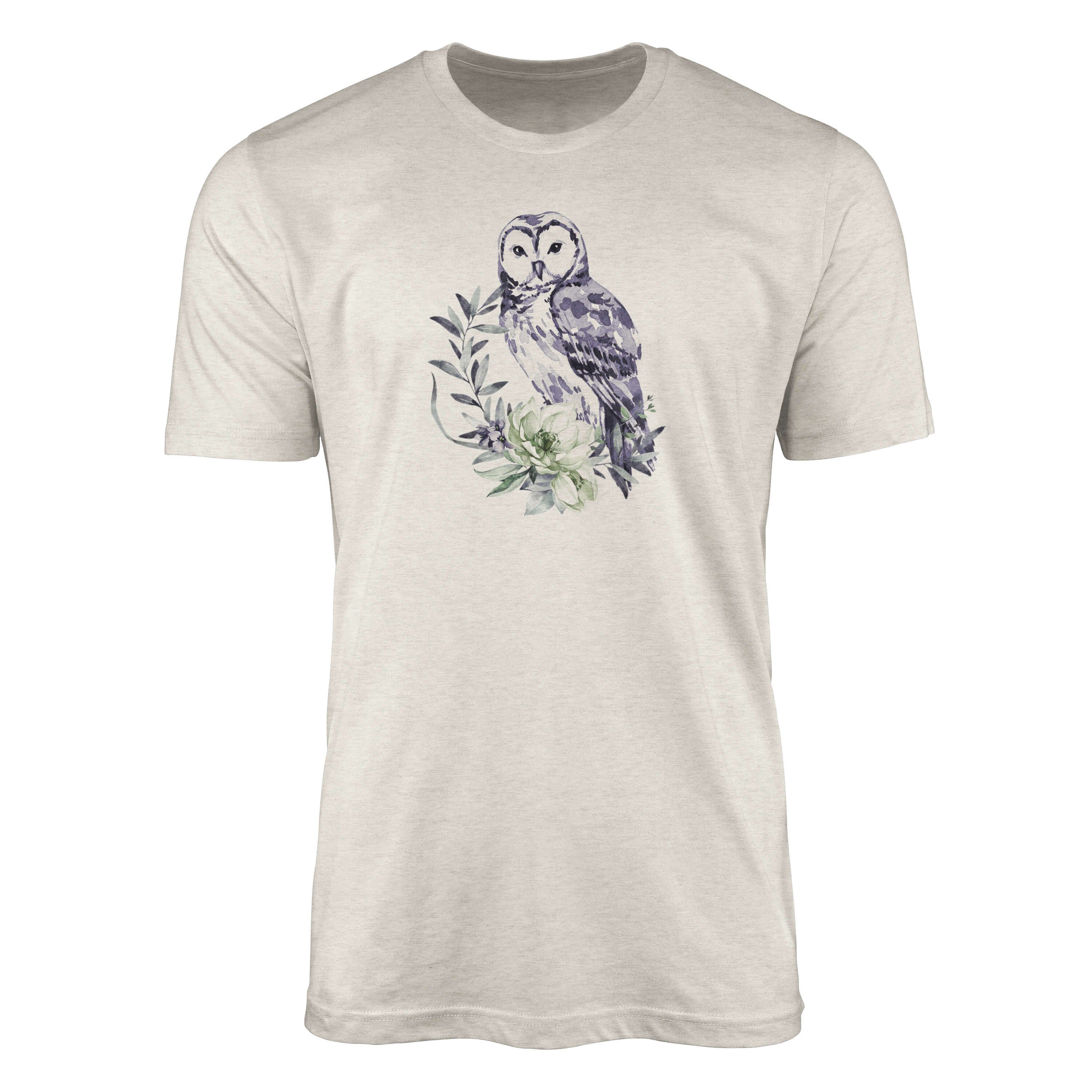 Sinus Art T-Shirt Herren Shirt Organic T-Shirt Aquarell Motiv Eule Bio-Baumwolle Ökomode Nachhaltig Farbe (1-tlg)