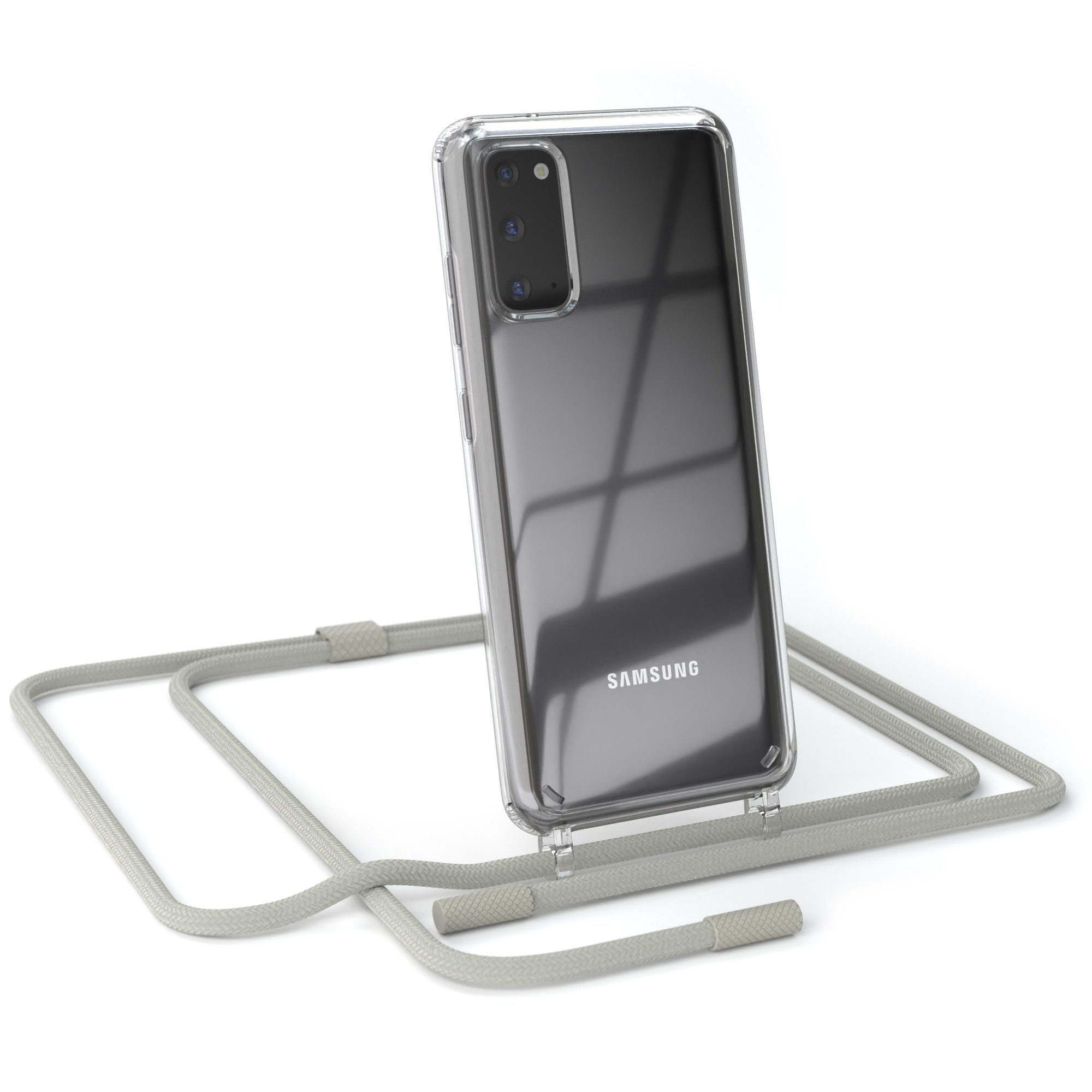 EAZY CASE Handykette Silikon Kette Unifarbe für Samsung Galaxy S20 / 5G 6,2 Zoll, Schutzhülle zum Umhängen Hülle mit Umhängeband Kettenhülle Grau Taupe