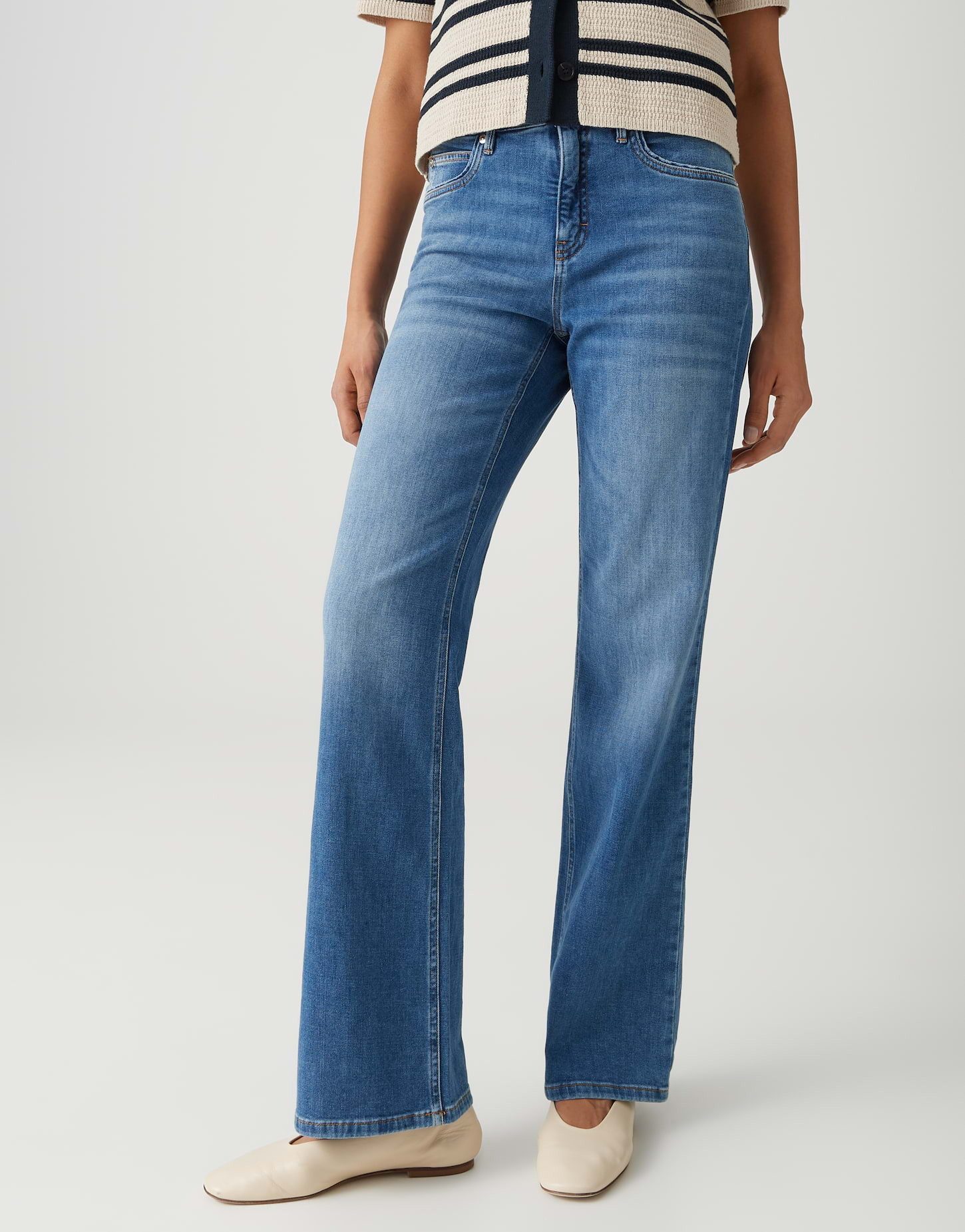 OPUS PANTS Bootcut-Jeans MELLY SPARK mit Powerstretch Mid Rise Long Flared, Long, leichte Used-Effekte