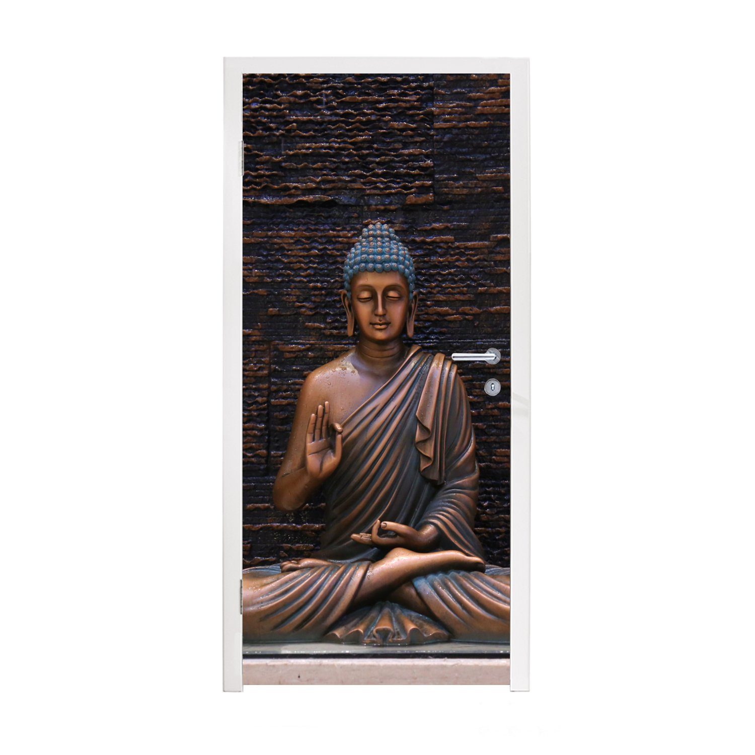 MuchoWow Türtapete Buddha - für Fototapete (1 Spirituell Tür, - - bedruckt, St), Meditation, Matt, Türaufkleber, cm 75x205 - Braun Buddha-Statue