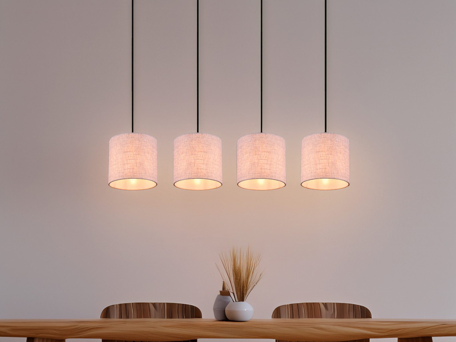 TRIO Leuchten LED Pendelleuchte, LED wechselbar, Warmweiß, Esstisch-lampen Holz-balken skandinavisch Lampenschirme Stoff, B 100cm
