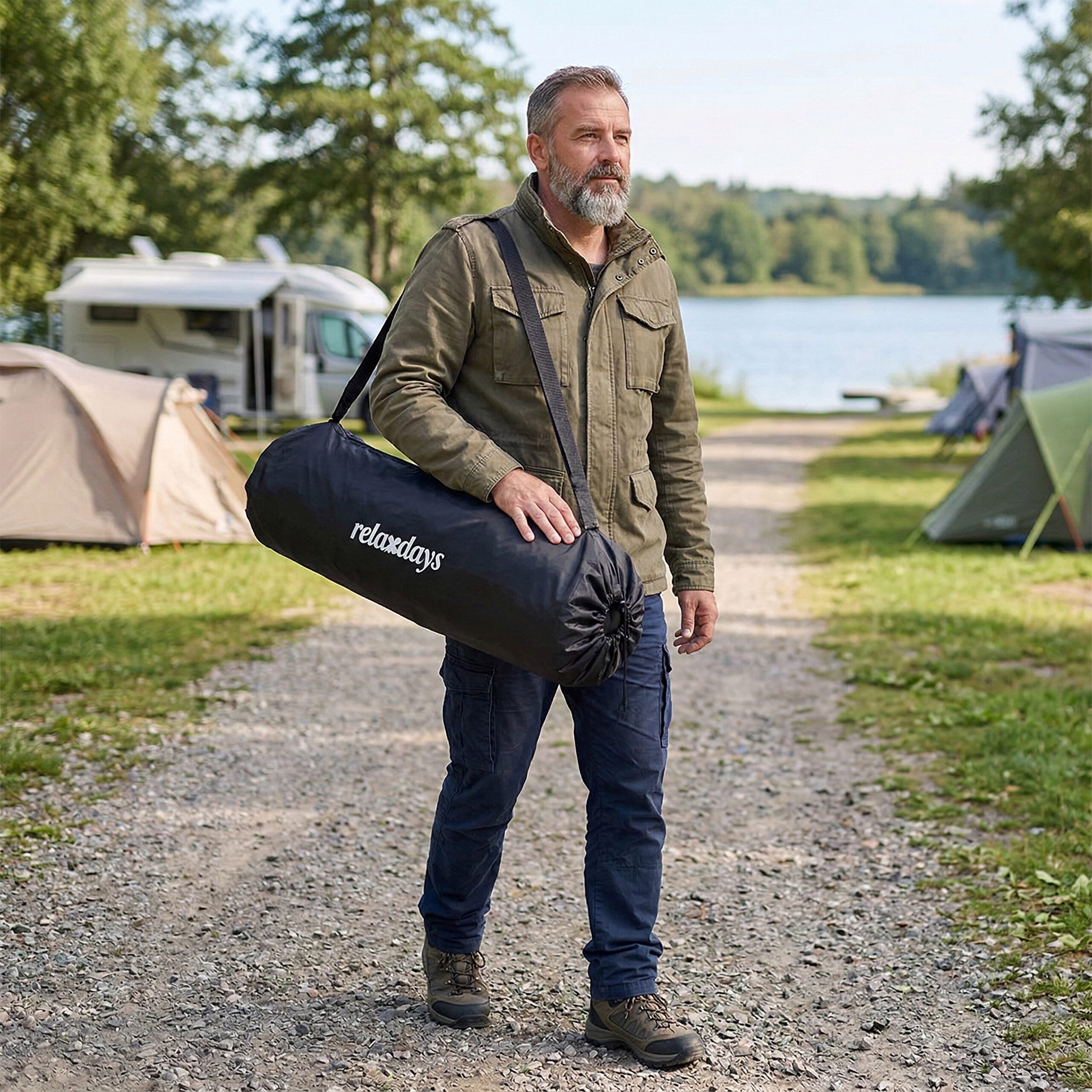 relaxdays Campingstuhl Faltbare Camping Bank für 2 Personen, grau